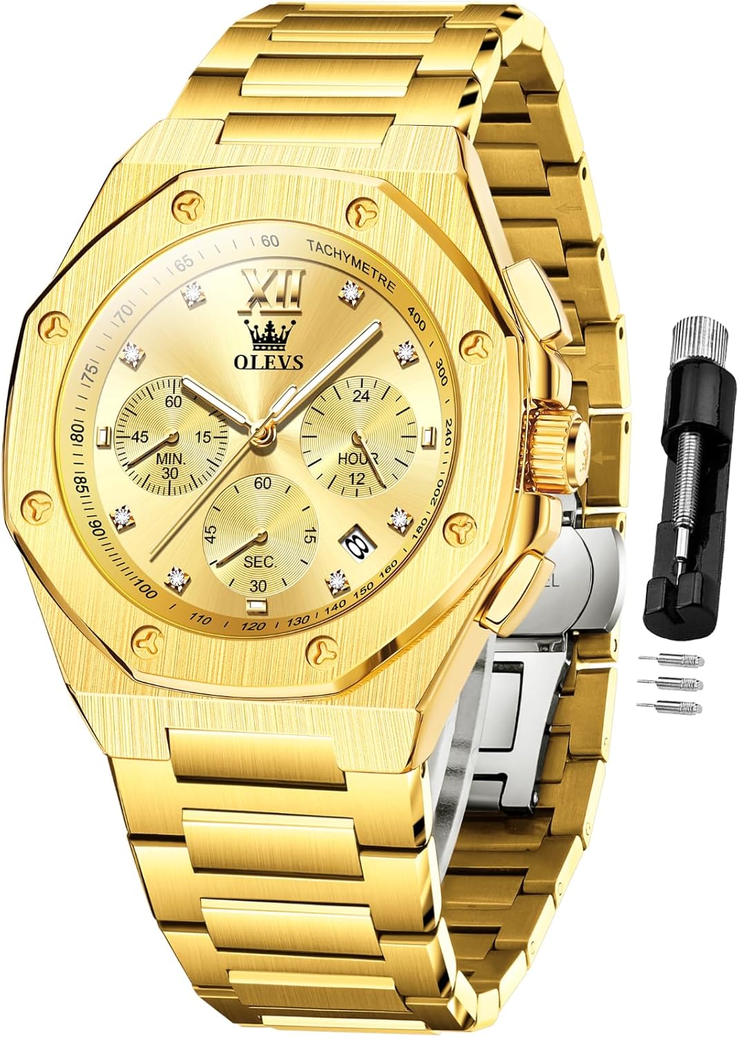 OLEVS Watch for Men Business Diamond Easy Read Men's Wristwatches Analog Luxury Date Stainless Steel Waterproof Luminous Dress Mens Watches