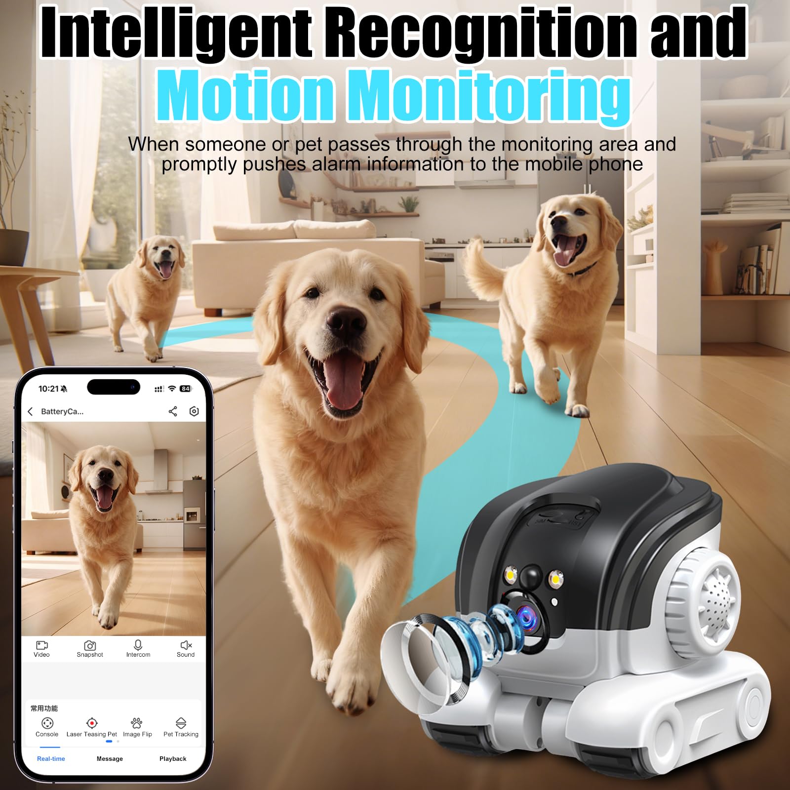 Haustierkamera Roboter, 1080P Dual Kameras Intelligente Roboterkamera, Blinkybot Camera mit IR-Nachtsicht, 2 Wege Audio, Bewegungserkennung, Videoaufzeichnung für Haustiere, Haus, Kids