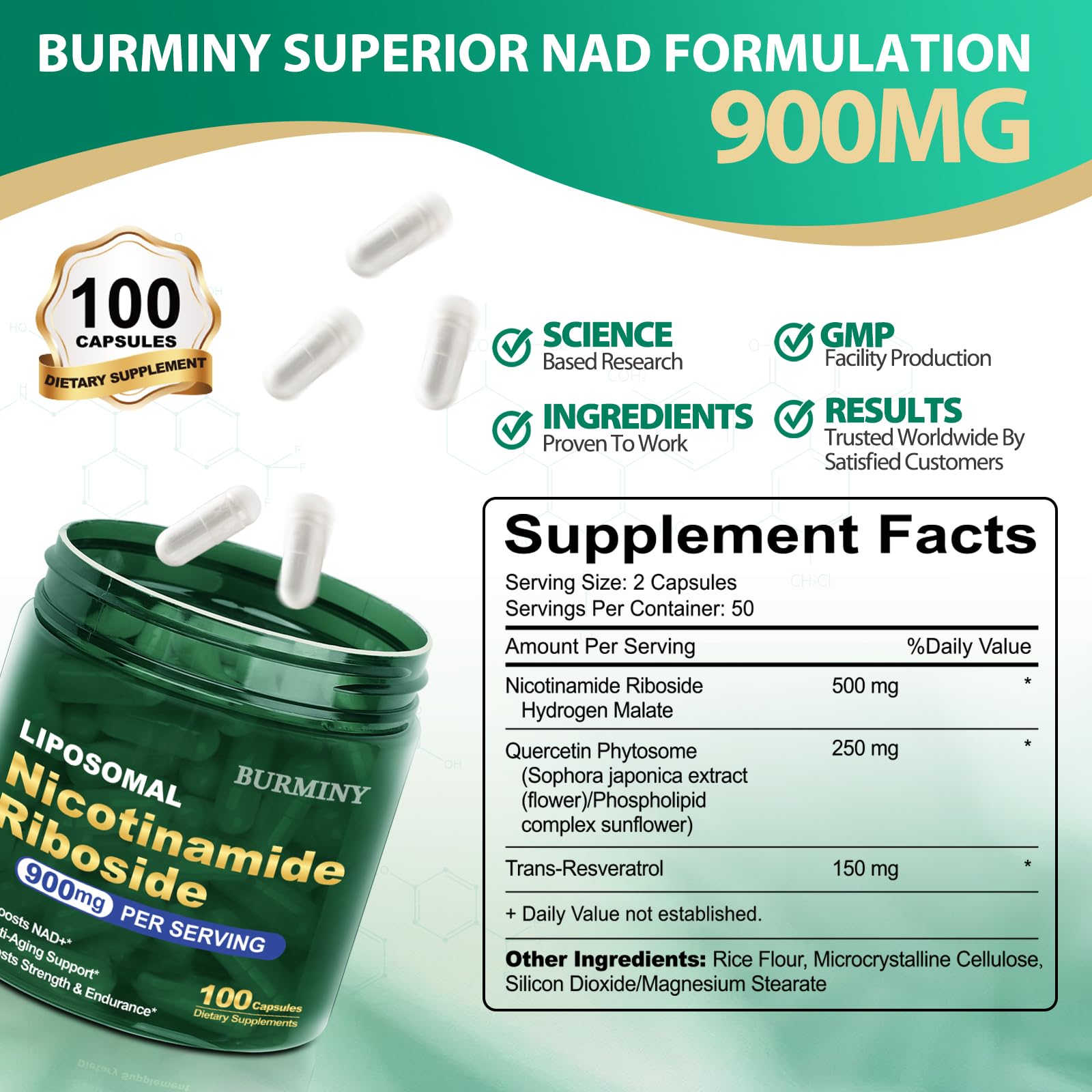NAD Supplement, NAD Nicotinamide Riboside Resveratrol 900mg - NMNH Supplement Alternative - High Purity Liposomal NR Supplements for Anti-Aging, Energy, Focus - 50 Day Supply