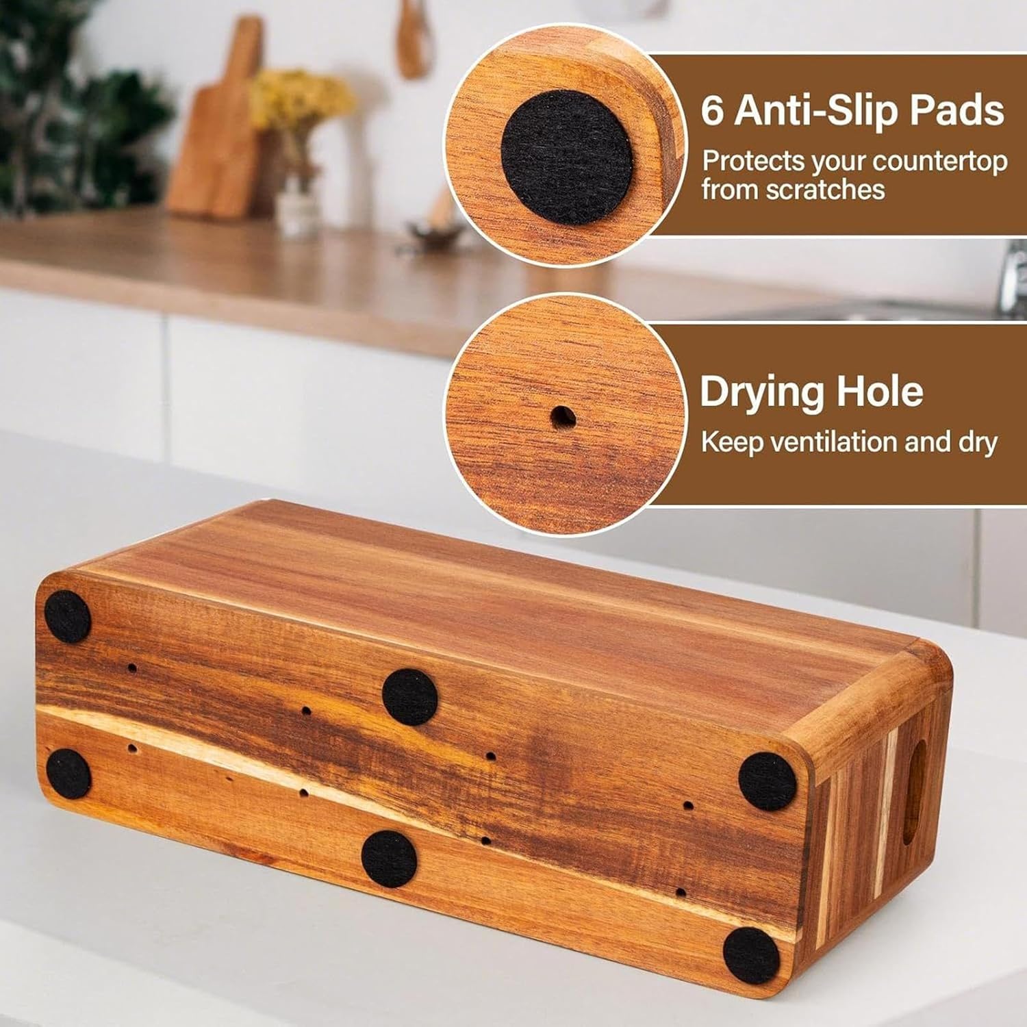 Utensil Organizer for Countertop, Rustic Wood Compartment Non-Slip – Utensil Holder for Kitchen Countertop, for Cutlery Spoon Spatula Household Restaurant Wardrobe