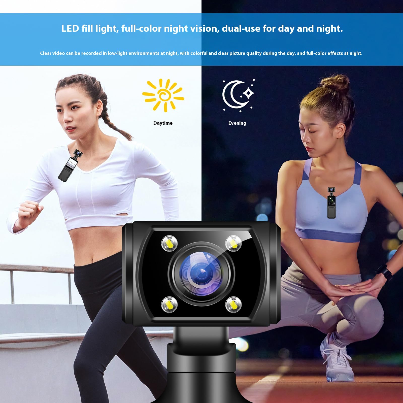FOLODA Fotocamera portatile per sport, WiFi rotante a 180°, 4K-HD, fotocamera sportiva con schermo LCD da 1,3 pollici, con clip per microfono, per ciclismo, corsa, riprese di viaggio, vlog, video