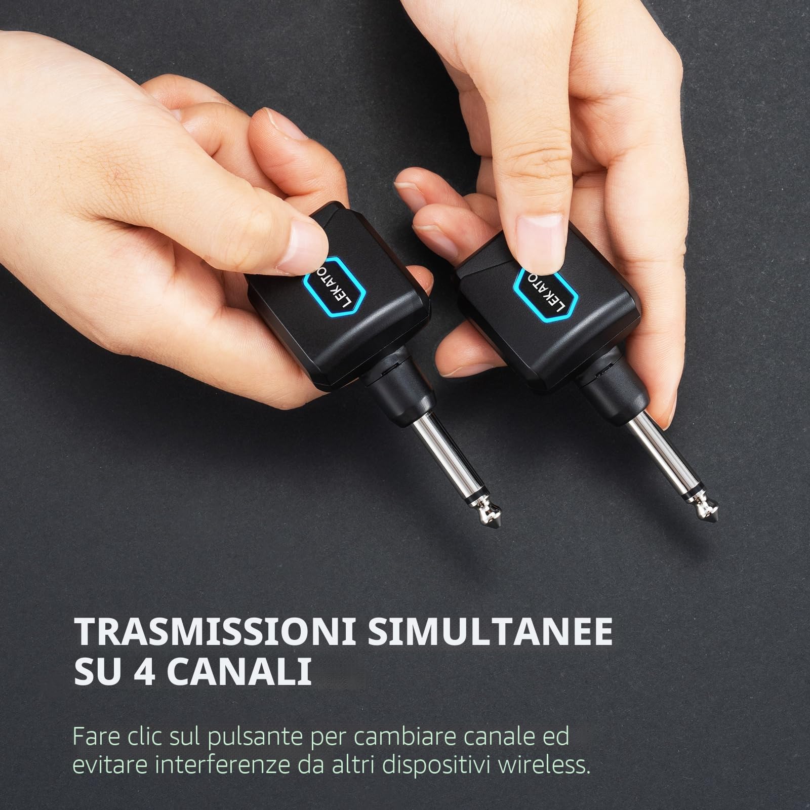 LEKATO Ricevitore Trasmettitore Wireless 5,8GHz per Chitarra Con Scatola Di Ricarica, 4 Canali, Jack Senza Fili per Strumenti Elettrici Di Basso