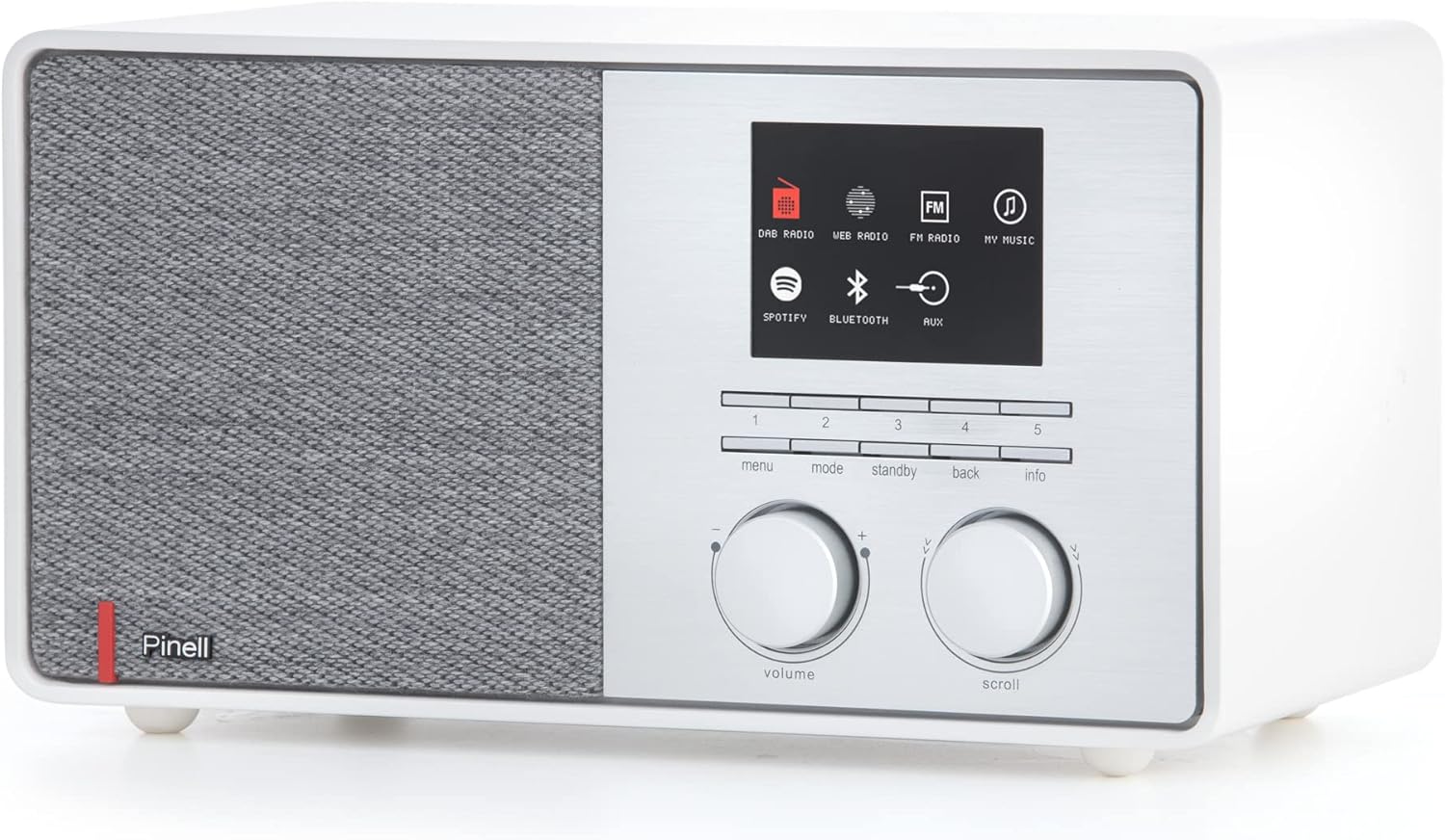 Front view of Pinell Supersound 301 radio with controls