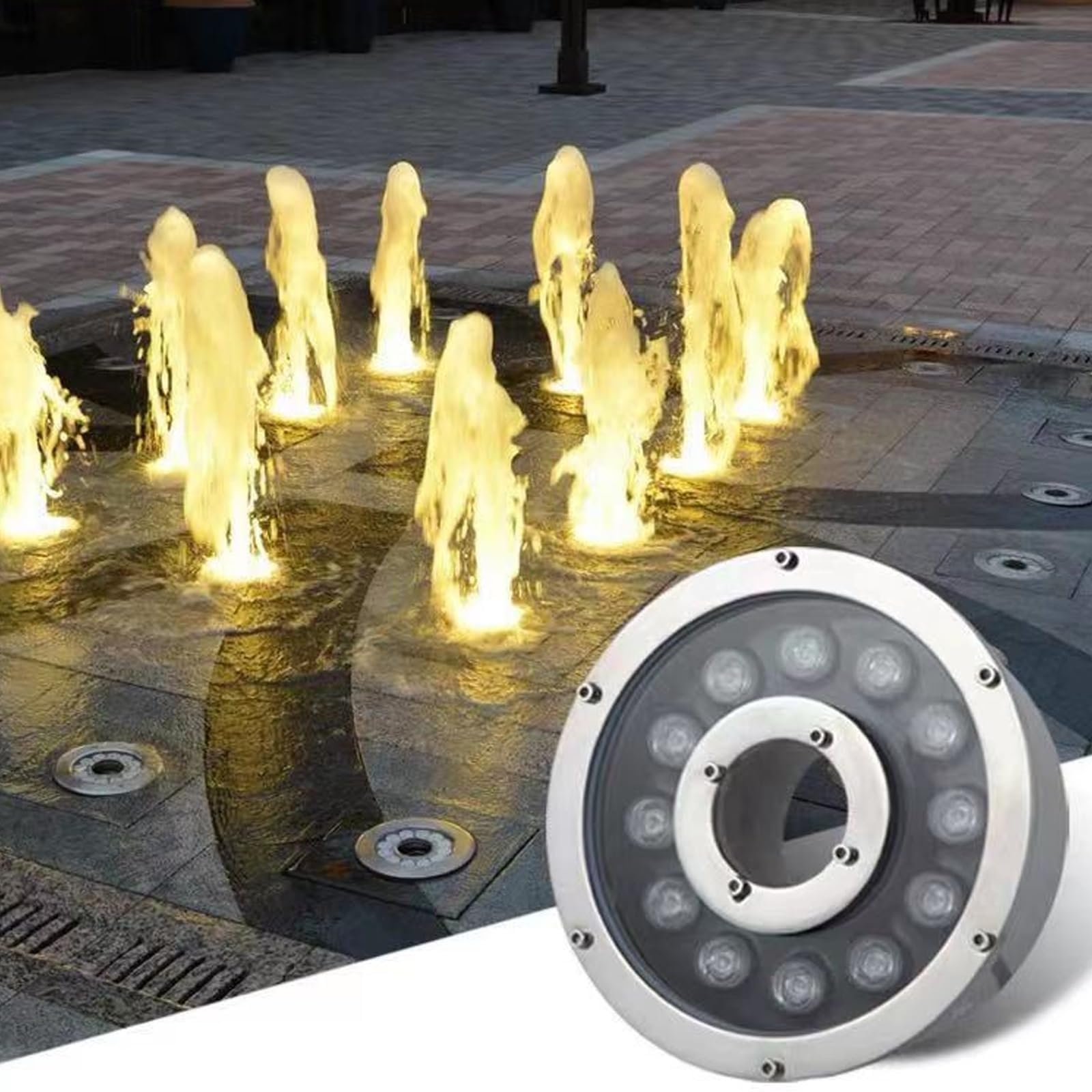 LED Ring Fountain Light - 1224v Submersible Lights, RGB Underwater Middle Hole Landscape Light, IP68 Waterproof Recessed Spotlight, for Garden Pool(24W(AC12V))