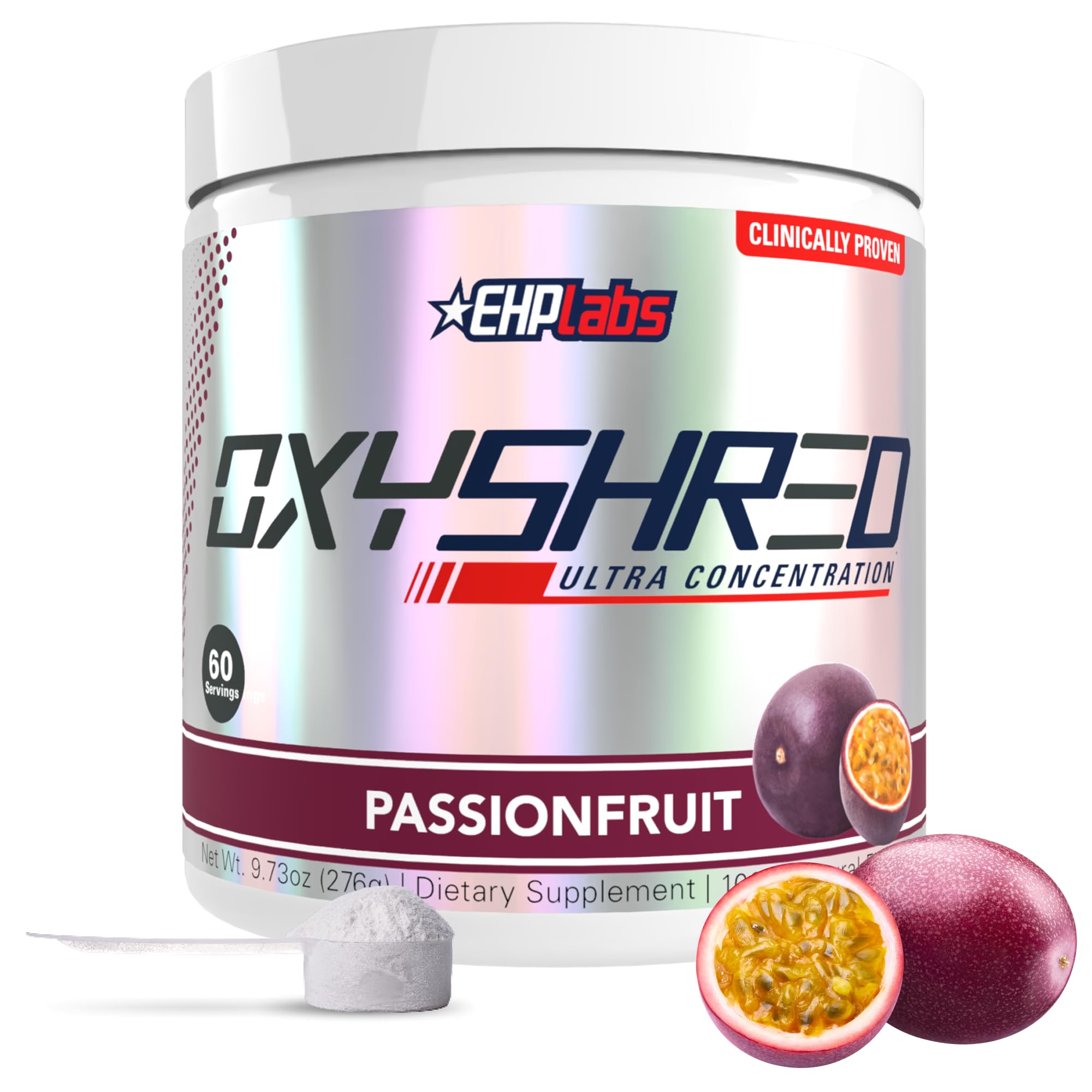 EHP LABS OxyShred Thermogenic Fat Burner by EHPlabs - Weight Loss Supplement, Energy Booster, Pre-Workout, Metabolism Booster, Water cut Mango 60 Servings (Passionfruit)