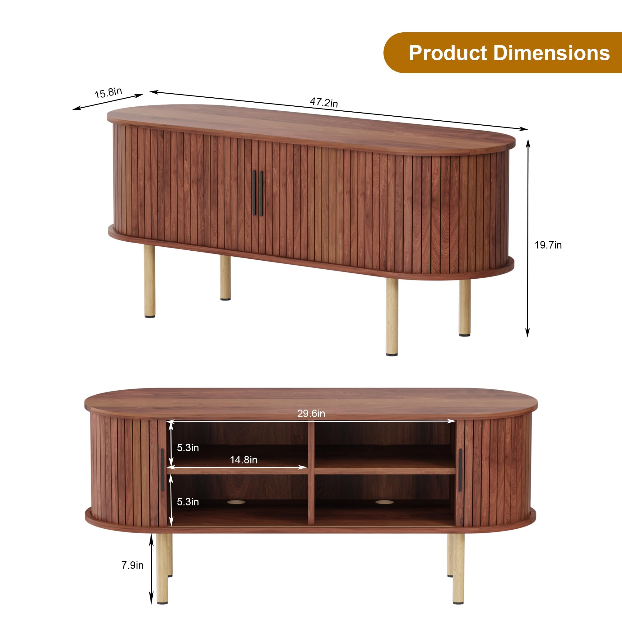 Garvee Mobile Porta TV 120 cm (47,2") per TV fino a 80" - Console TV moderna in legno finitura noce - Ante scorrevoli, vani contenitore e ripiani regolabili - Per soggiorno/camera/ufficio - Huang