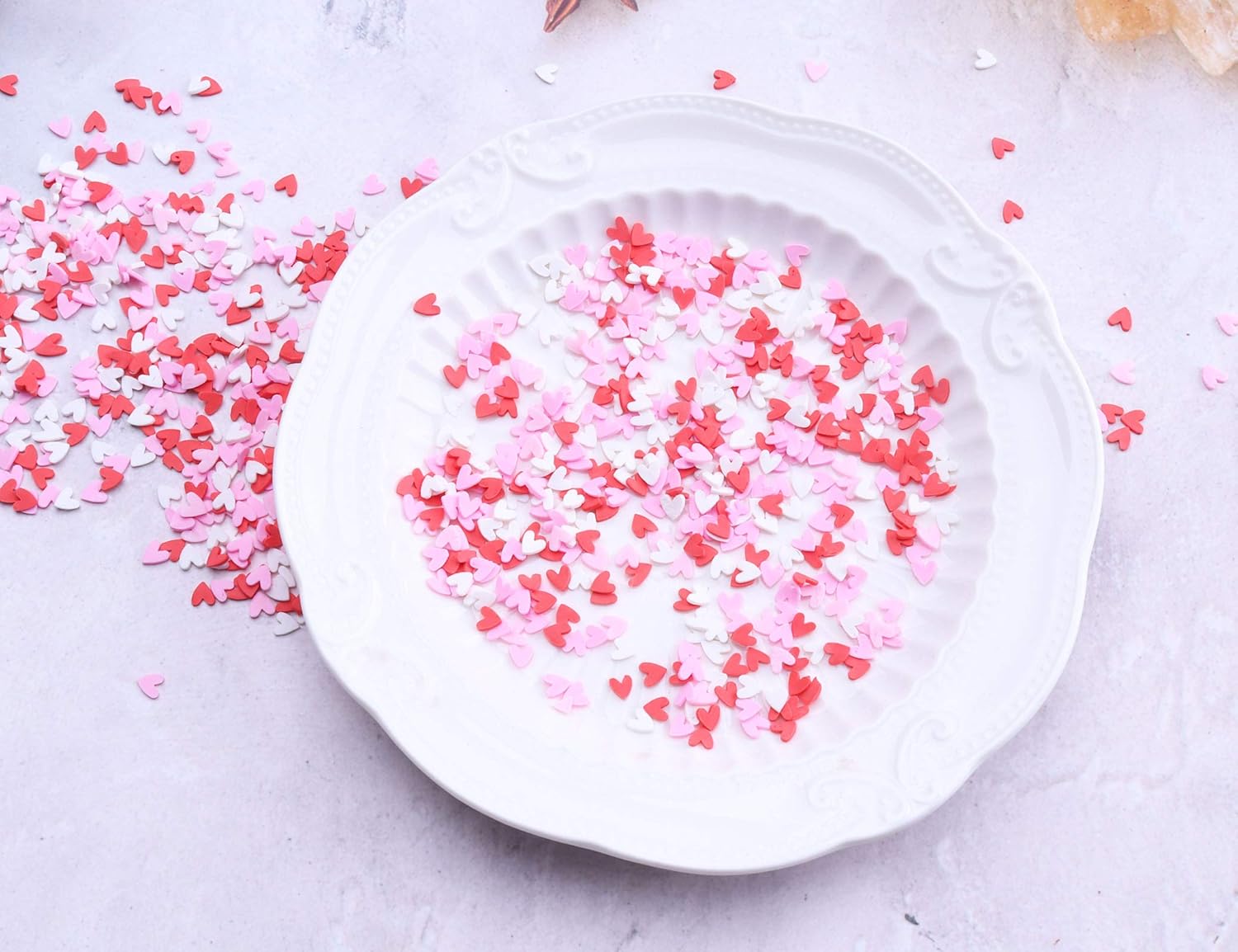 Sowaka 50g Resin Slime Fake Sprinkles Flatback Multi Color Round Tiny Clay Decoration for Charm Filler Fake Candy Chocolate Cupcake Cake Dessert Décor Art Particle (Red - Heart)