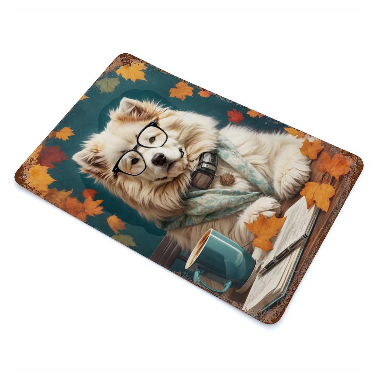 Cute Samoyed Study Vintage Metal Tin Sign 11.8"x7.9", for Garage, Bar And Workshop Decor, Old School Wall Decor