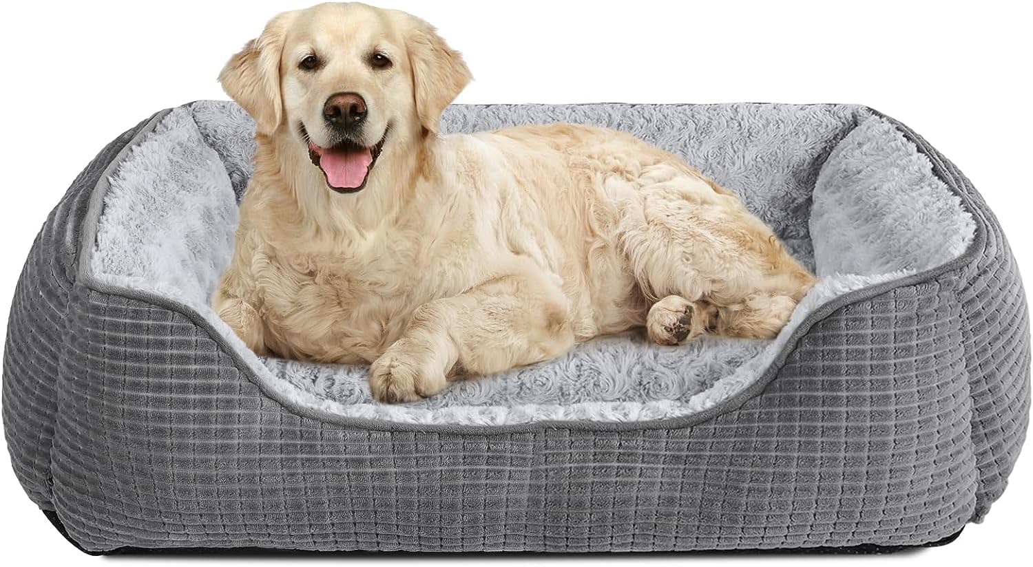 JOEJOYExtra Extra Large Dog Bed Washable Pet Bed, Rose Velvet Dog Bed Low Front Edge Cat Bed Non-Slip Bottom Puppy Bed, Orthopedic Calming Pet Bed For Labrador, Golden Retriever, Grey, 107x76x25 cm