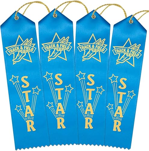RibbonsNow Track & Field Star Ribbons - Paquete de 100 cintas con tarjeta y cuerda