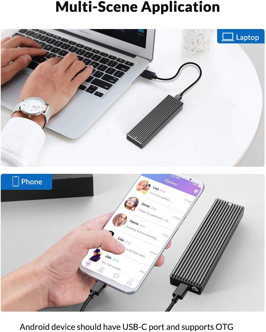 ORICO 2.5 inch USB C Hard Drive Enclosure + M.2 NVMe SSD Enclosure, USB 3.1 Gen 2 to NVMe PCI-E M.2 SSD Case