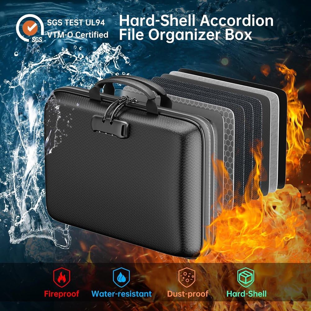 Scheda Improof File Organizzatore Hard Shell Case Imprupte con 13 Cartelle di File Fisarmonica, per Importante