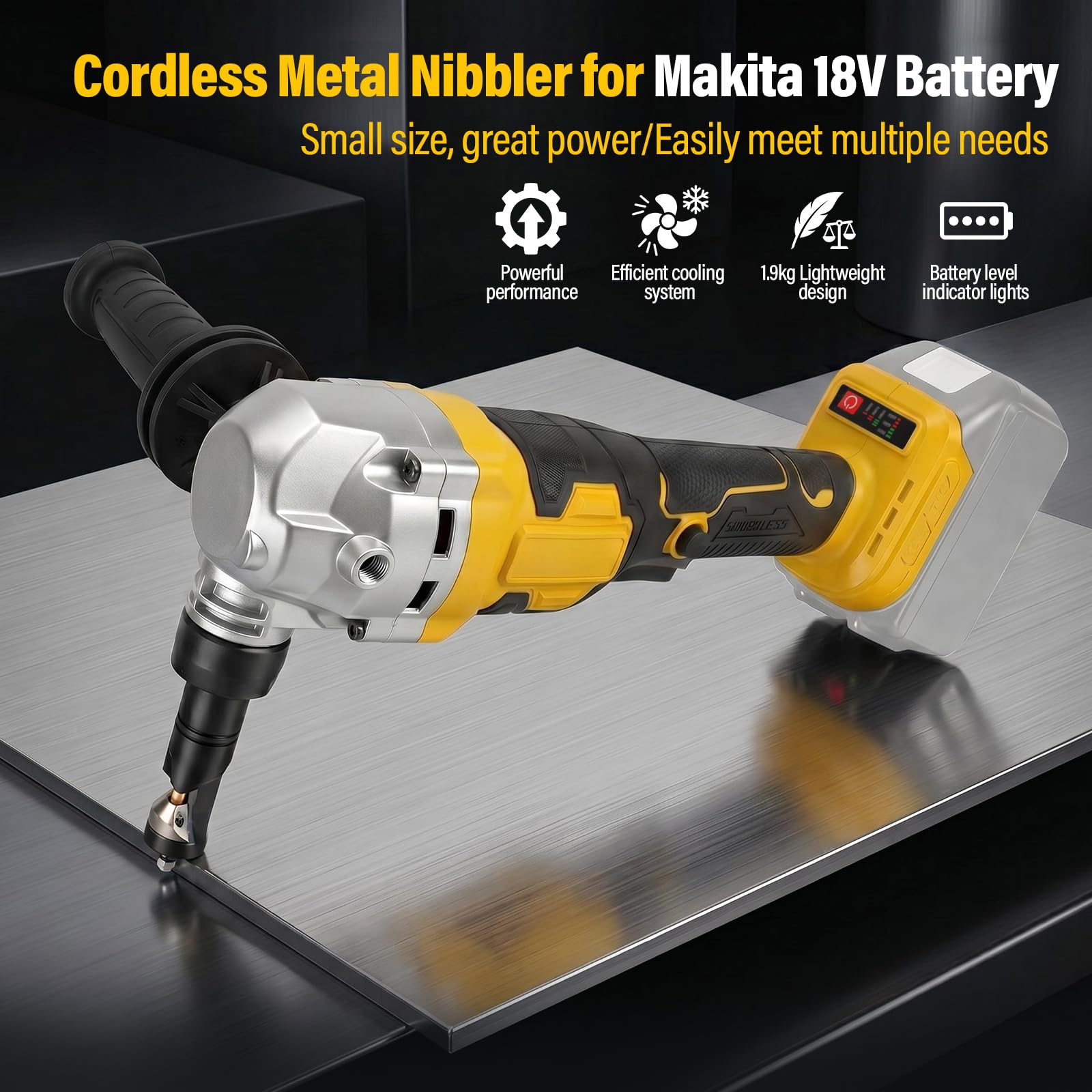Blechknabber, Akkubetriebener Metallknabber Kompatibel mit Dewalt 18V Akku, Akku Knabber, Blechnibbler Aufsatz, 1900SPM, 950W, 3 Stufige Bürstenlose Elektro-Metallschere Blechknabber