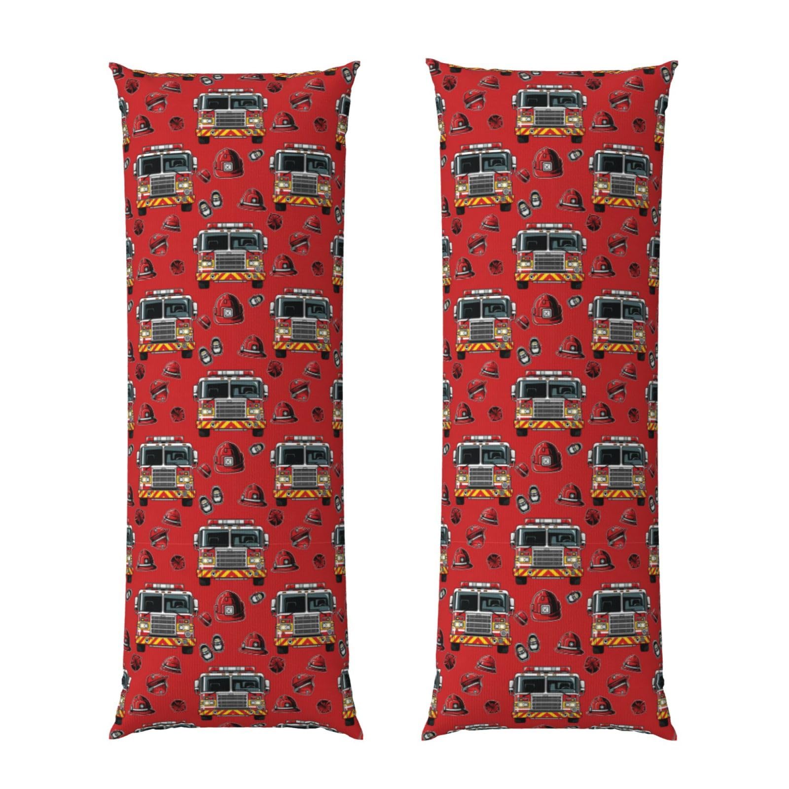 Long Body Pillow Cover 20x54, Cute Cartoon Fire Truck Print, Plush Velvet Pillowcase with Zipper, Cozyffy Rectangular Case for Bedroom Couch Sofa Sleeping