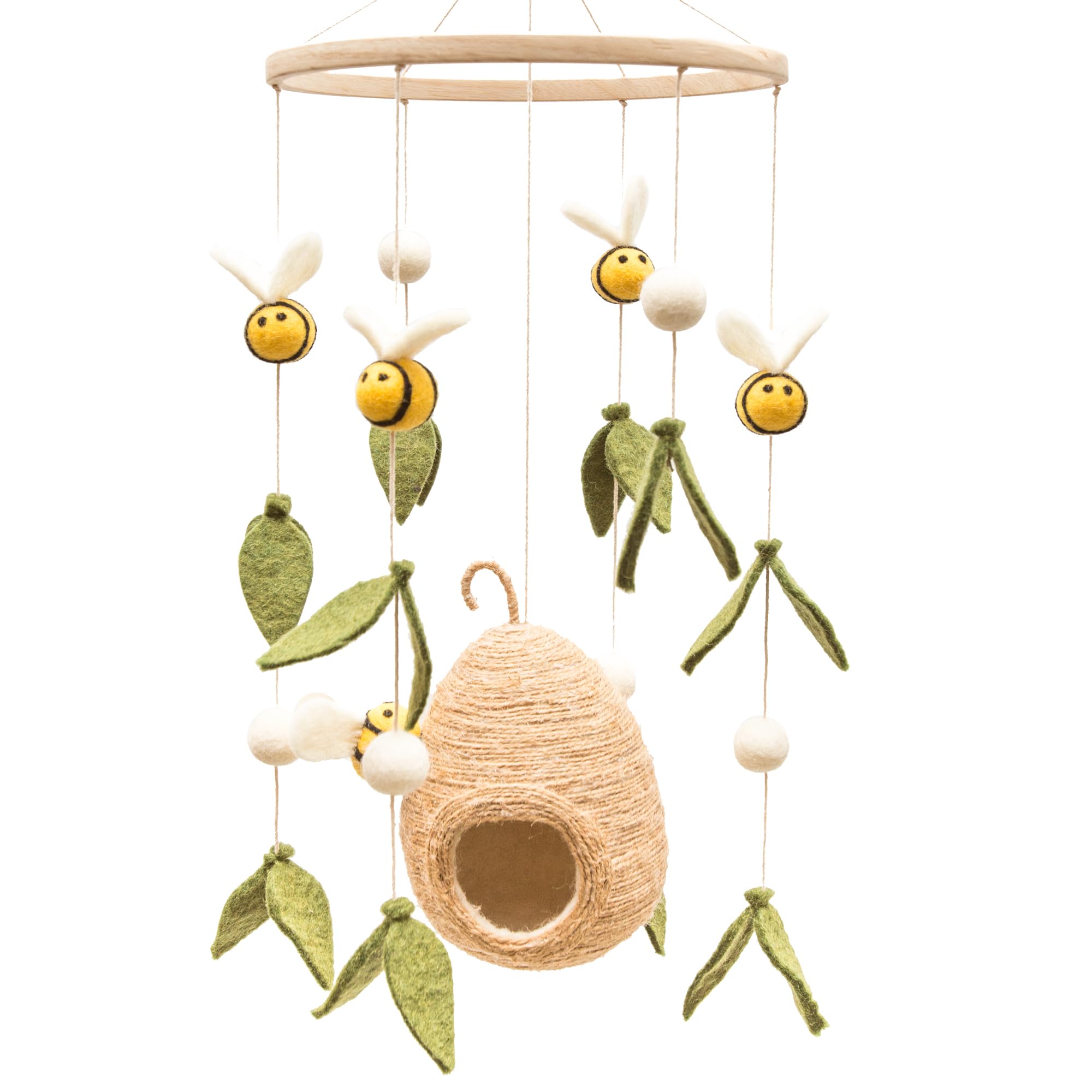 GLACIART ONE Baby Nursery Bumble Bee Mobile for Crib |Gender Neutral Mobile for Woodland Theme Nursery Decor | Felt Hanging Bee and Beehive Room