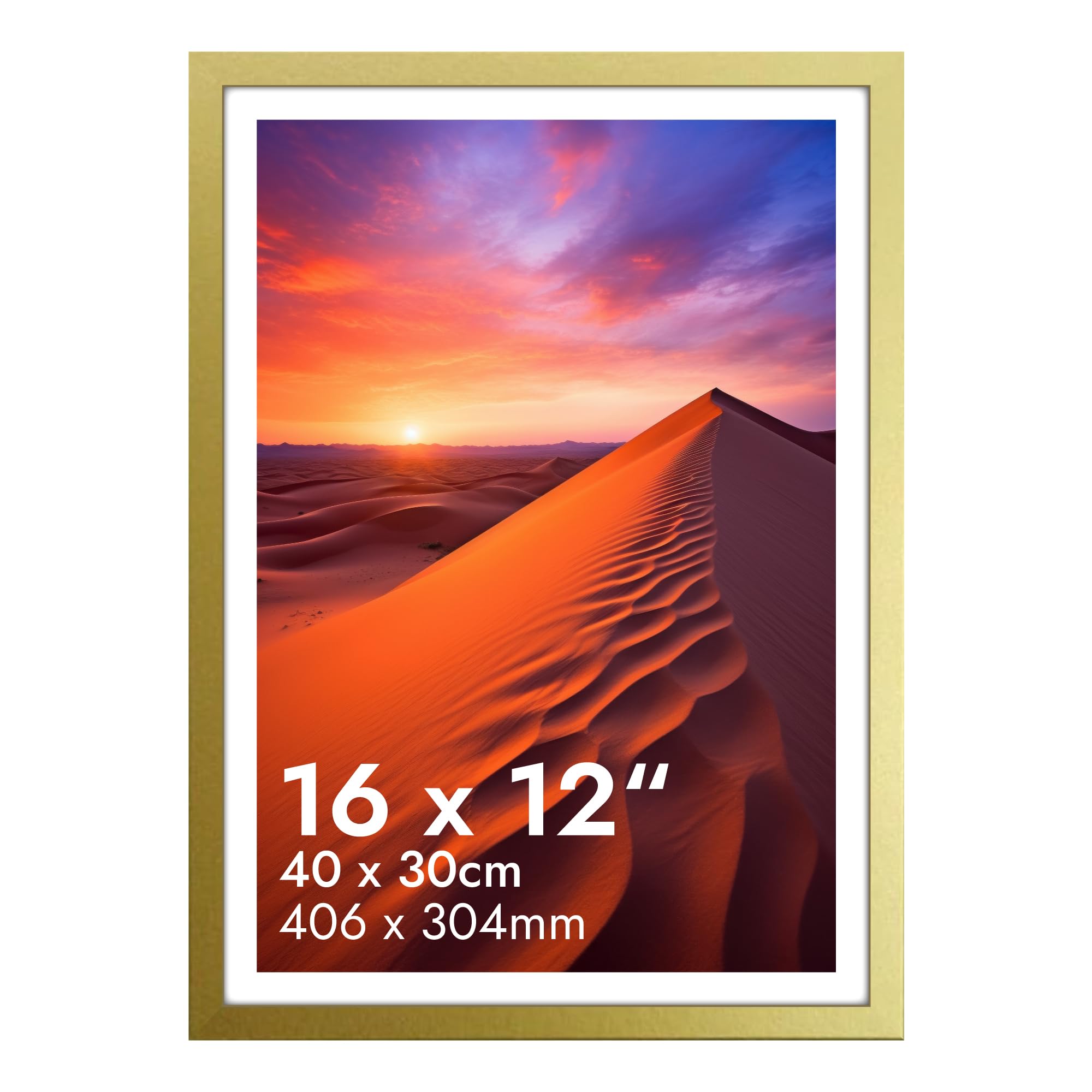HNK 30 X 40cm Picture Frame Engineered Wood and Plexiglass, 16 X 12 Inch Picture Frame Dual Orientation Landscape or Portrait, 30x40 Picture Frames Wall Hanging Display Photos for Home (Gold)