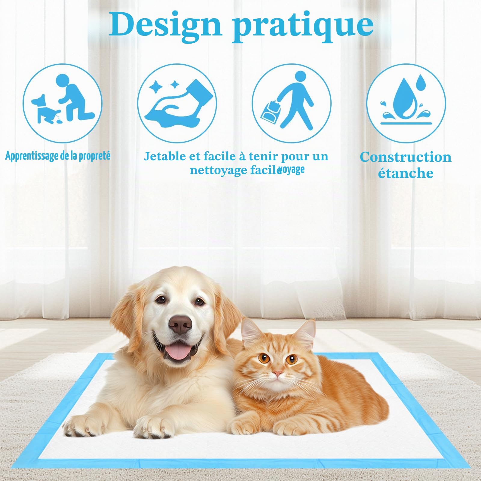 Alaise pour Chien 100 Pièces,60 x60cm Aleses Jetables pour Chien, 5 Couches Tapis Educateur Chiot, Tapis Hygiénique Absorbant, Anti-Fuite et Séchage Rapide