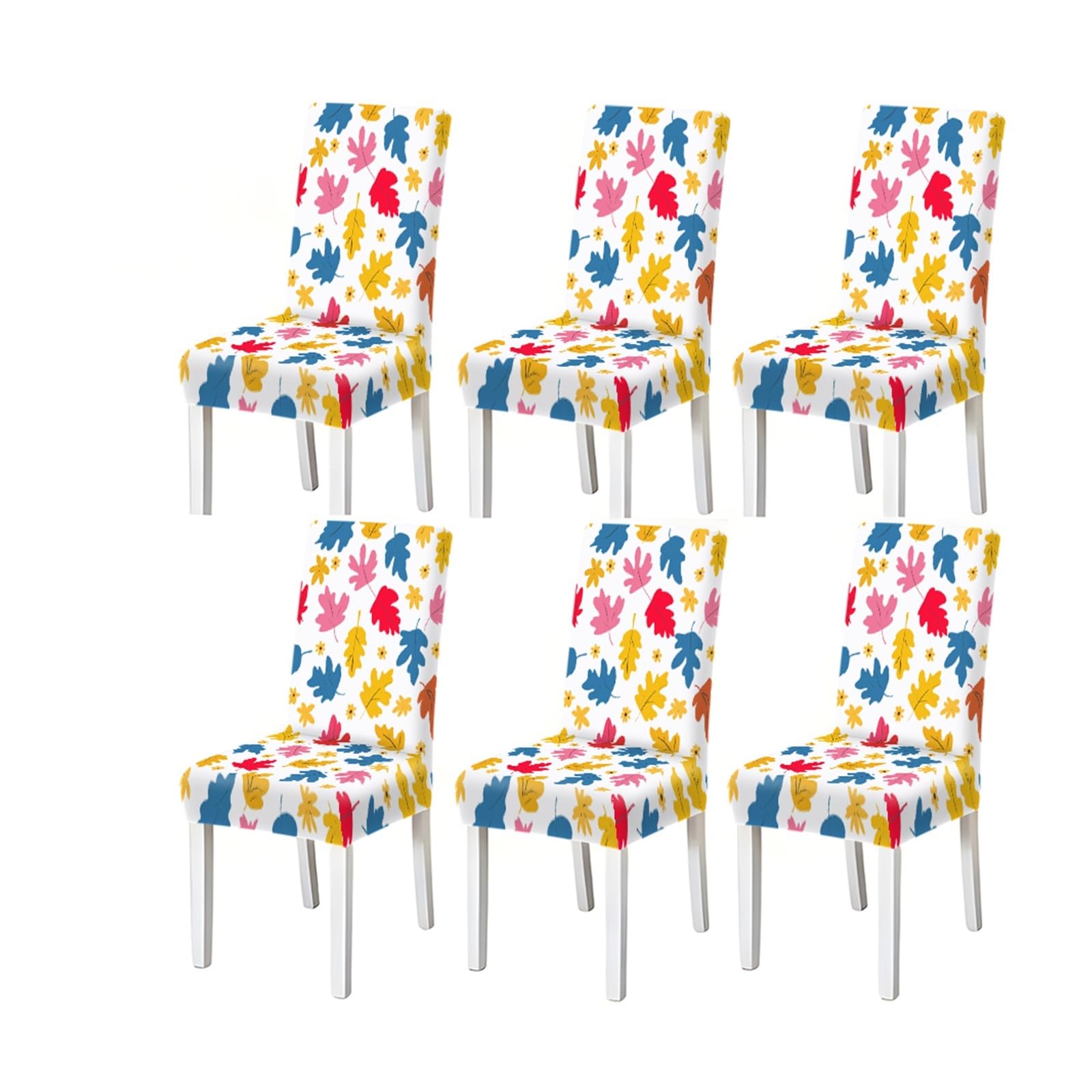KXUAUV Colorful Autumn Leaf Print Dining Chair Covers, Stretch Slipcovers For Kitchen Dining Room Fall Party, 2/4/6PCS Seat Protectors for Restaurant Hotel Party(6PCSChair cover)