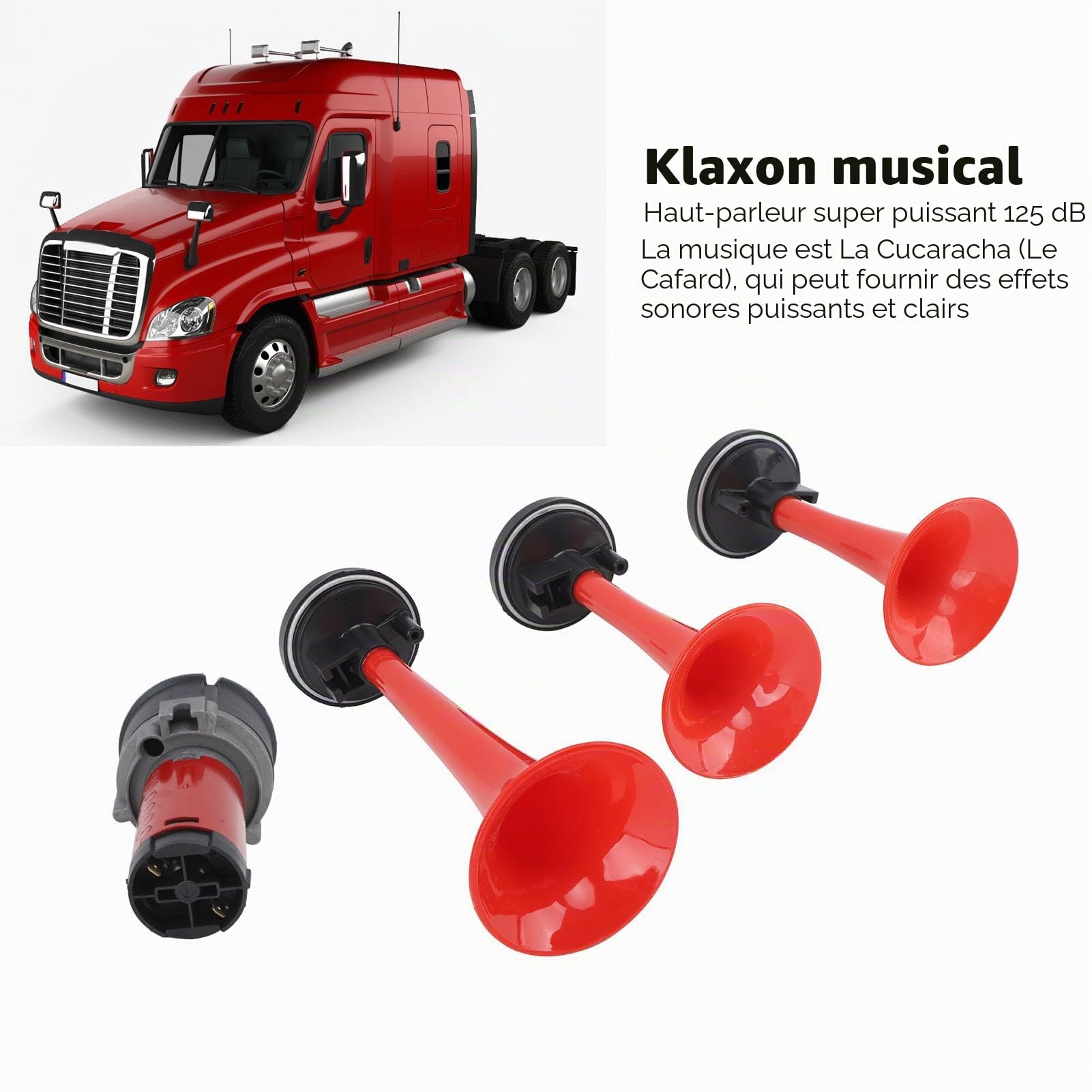 Kit de Corne de Musique Musicale, 3 Trompette 12v 125db La Cucaracha Sound Horn avec Compresseur et Tuy