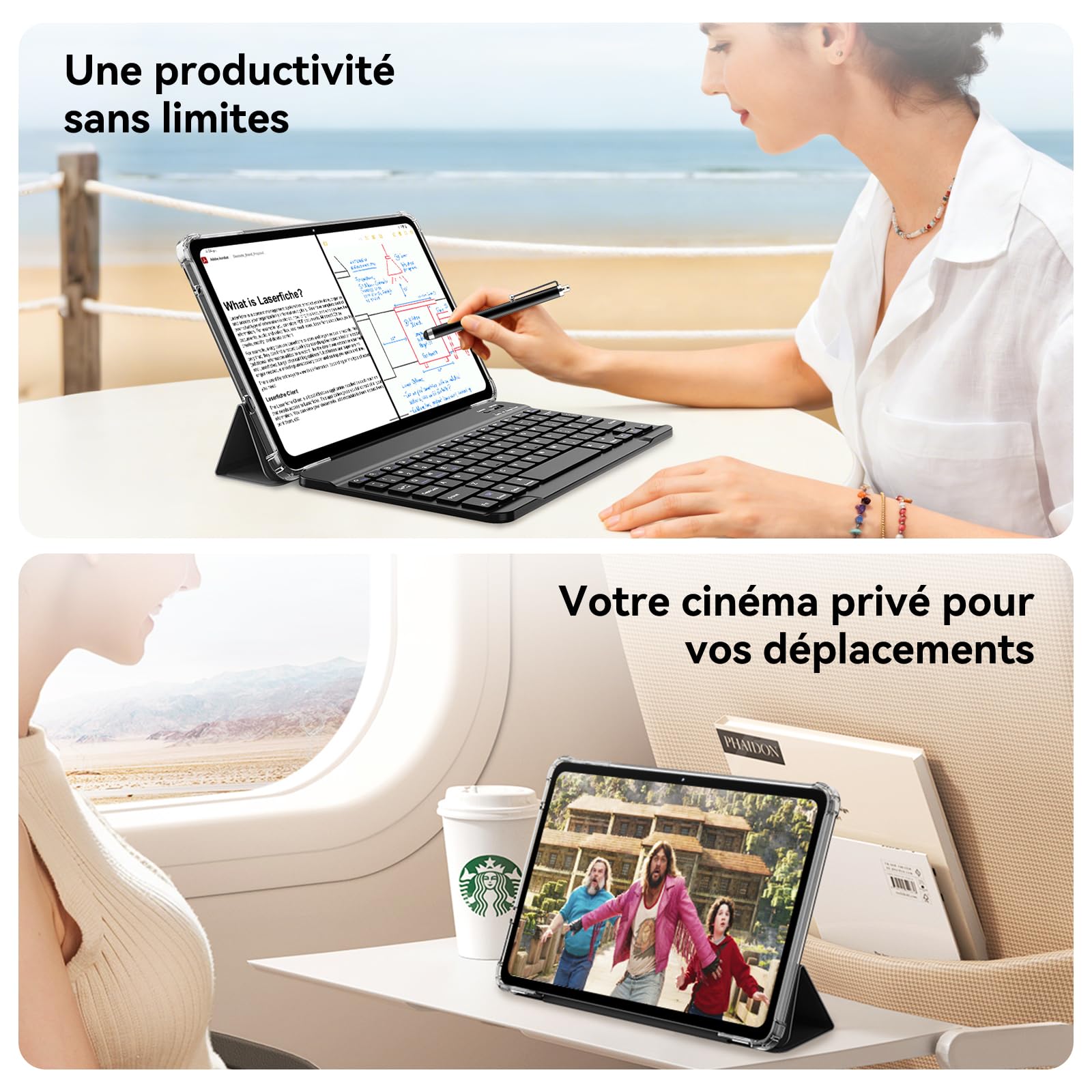Blackview Mega2 Tablette 12 Pouces Android 15 Tablets, 24 Go de RAM + 128 Go de ROM, 120Hz 2K FHD Tablette de Jeu avec Clavier, Souris, Stylet, Casque, 4G LTE+5G, WiFi, 9000 mAh, WideVine L1, Gray
