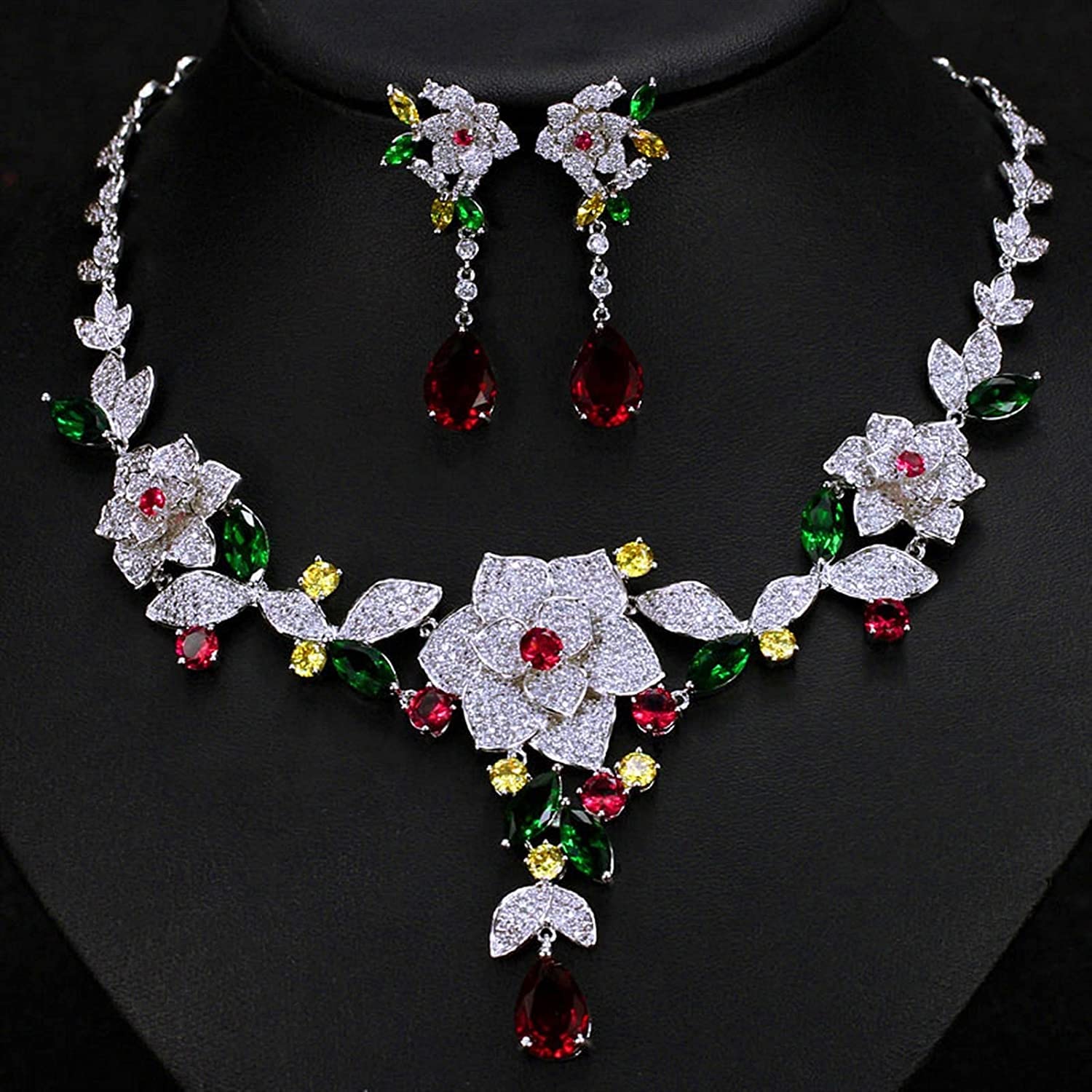 Collar conjunto de joyería nupcial micro CZ pave con diseño floral 6