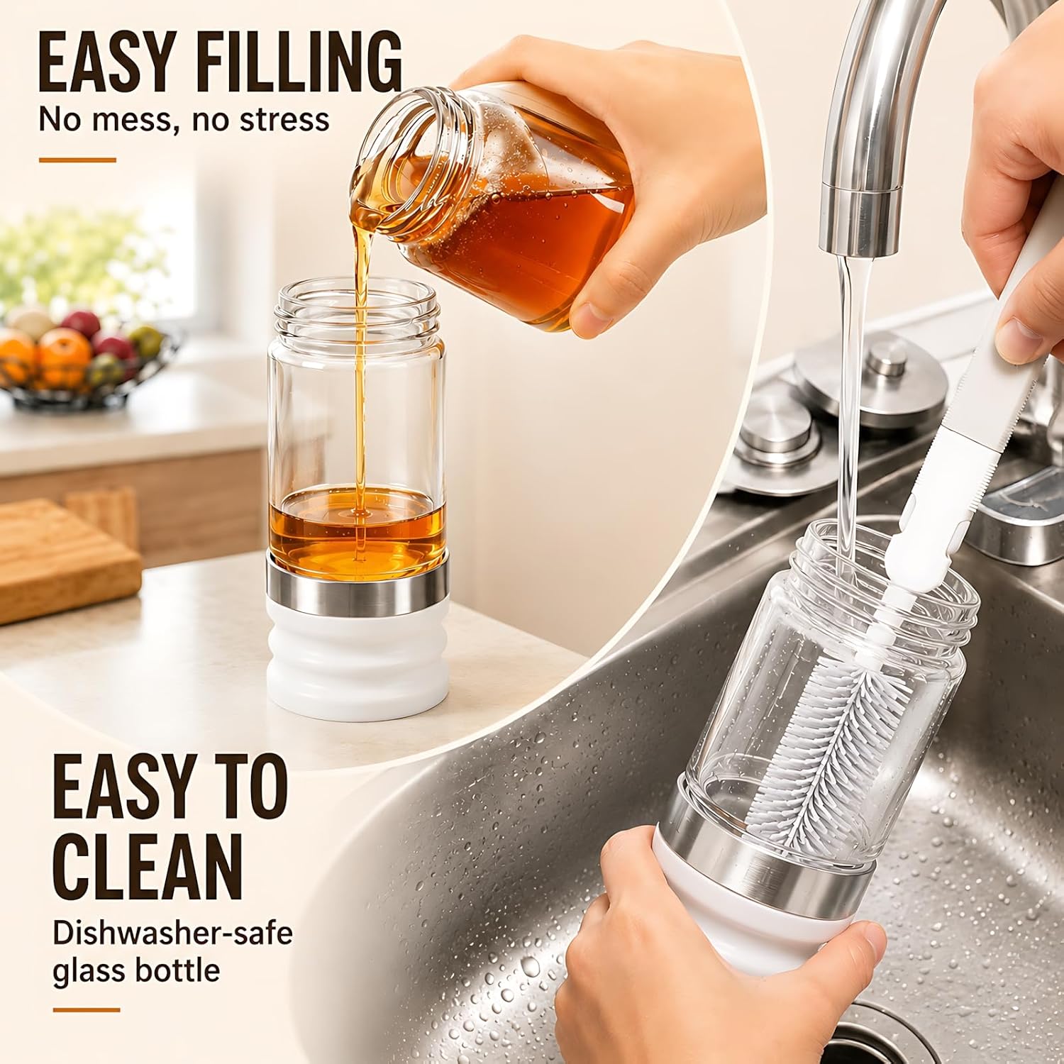 10 oz Glass Honey Dispenser with No Drip Spout, Honey Server Jar image 4