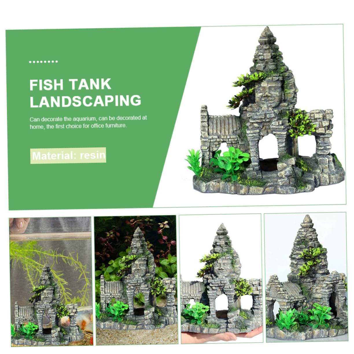 Kisangel Vier Buddha-Statue Aquarium Aquarium Landschaft Fisch Zucht Nest Harz Material Robuste Konstruktion