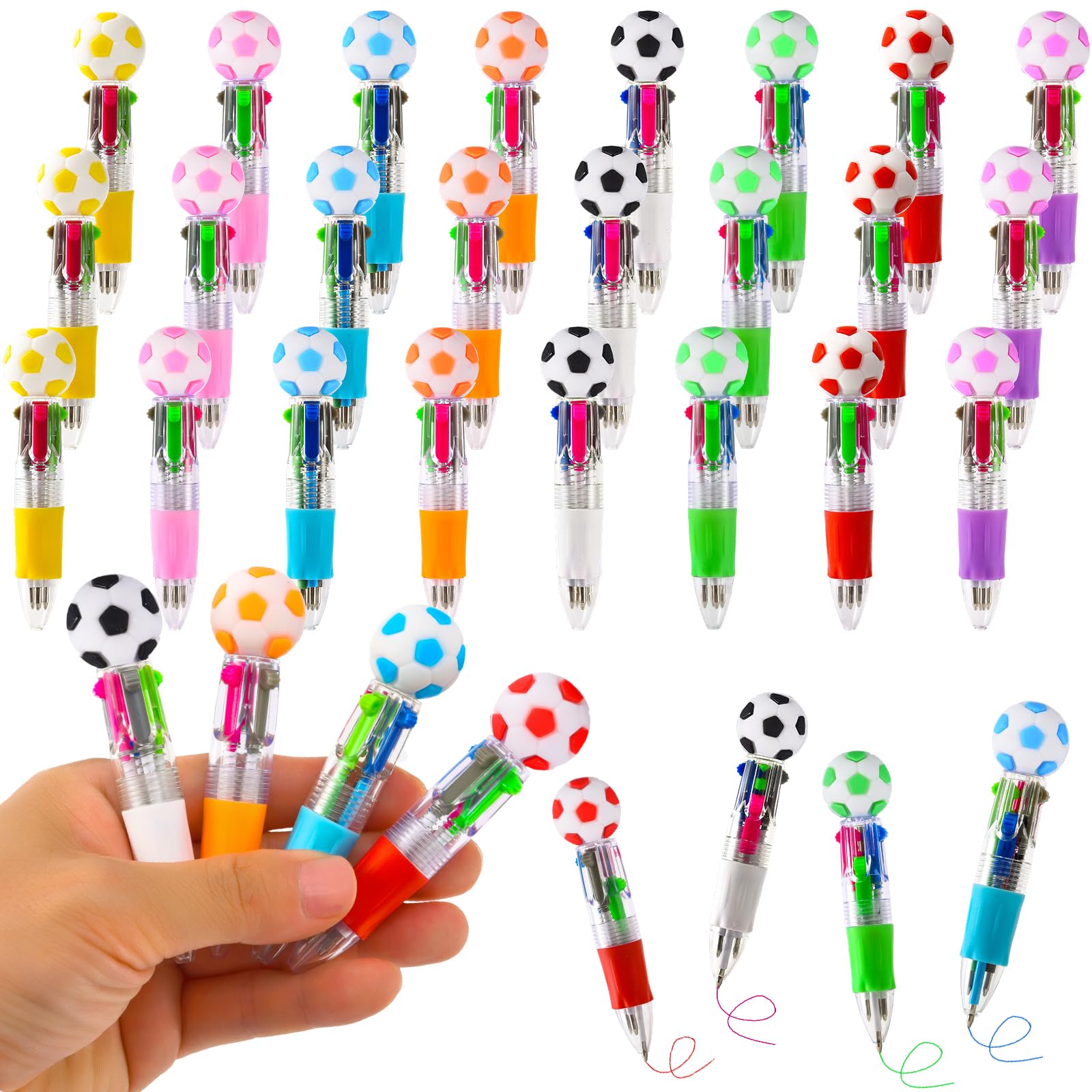 BIMORITA 4-in-1 Multicolor Soccer Pens (24-Pack) | Fun Party Favors for Students - main product image