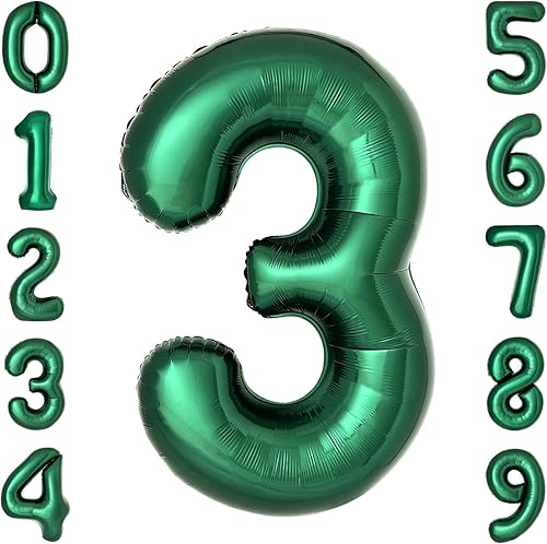 Globos verdes oscuros del número 3, globos grandes de número verde esmeralda de 40 pulgadas, suministros para fiesta de cumpleaños, decoraciones de