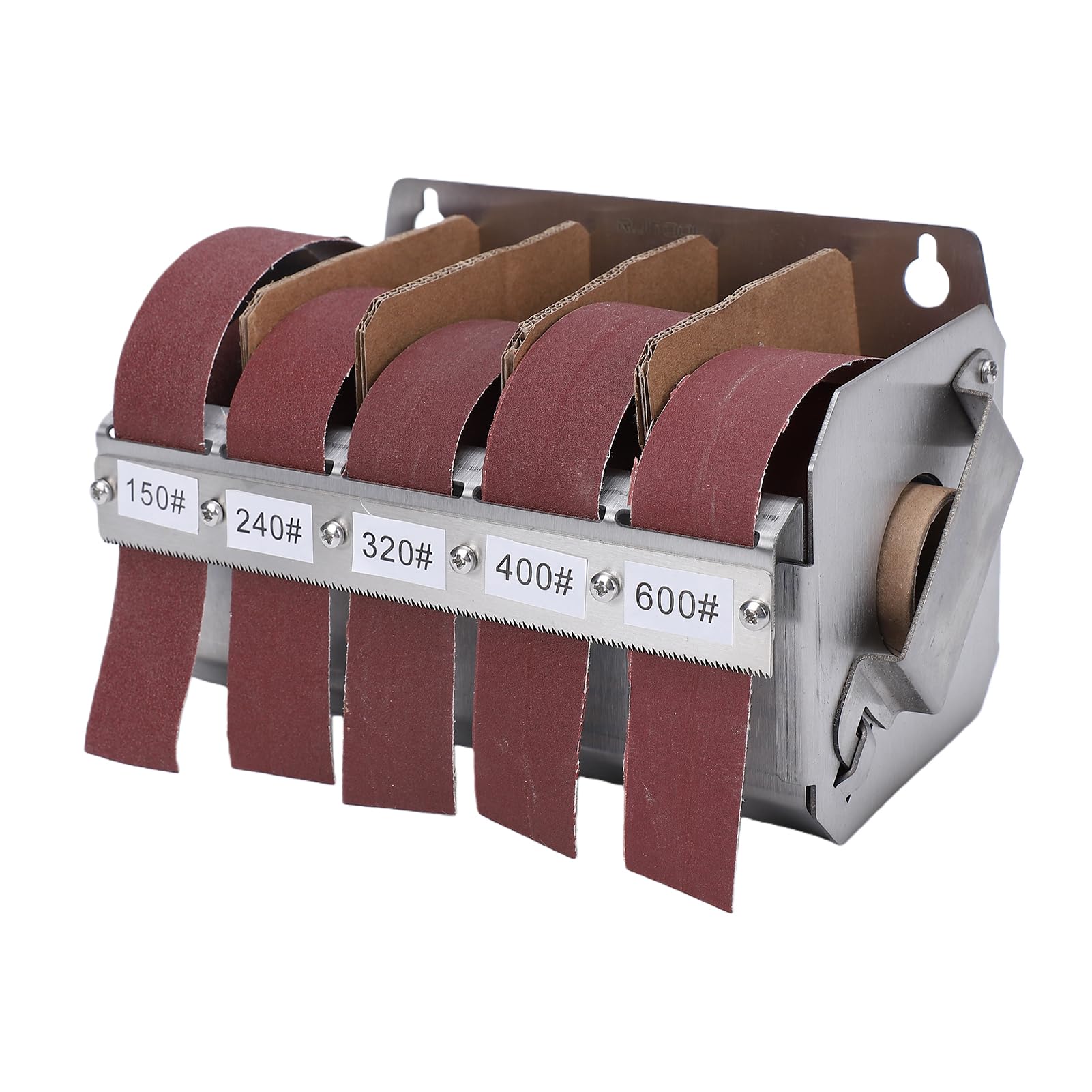 Rotolo di Tela Smeriglio, 5 Grane 150 240 320 400 600 Rotolo di Carta Vetrata con Scatola Dispenser in Acciaio Inossidabile, Rotoli di Carta Vetrata per Mobili Metallici Automotive