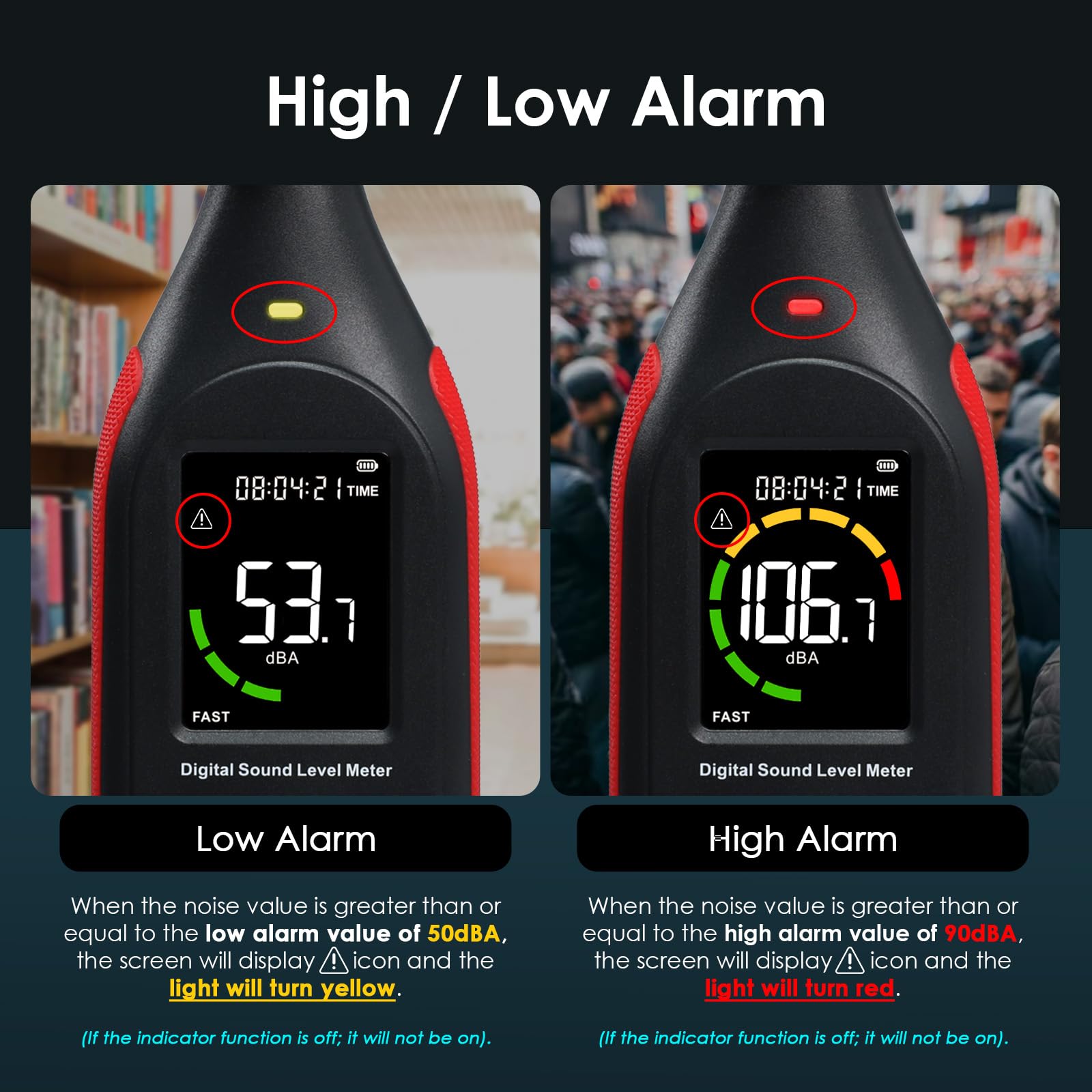 Decibel Meter Data Logger Sound Level Meter with 3-Color Display and Alarm — Amazon image 4