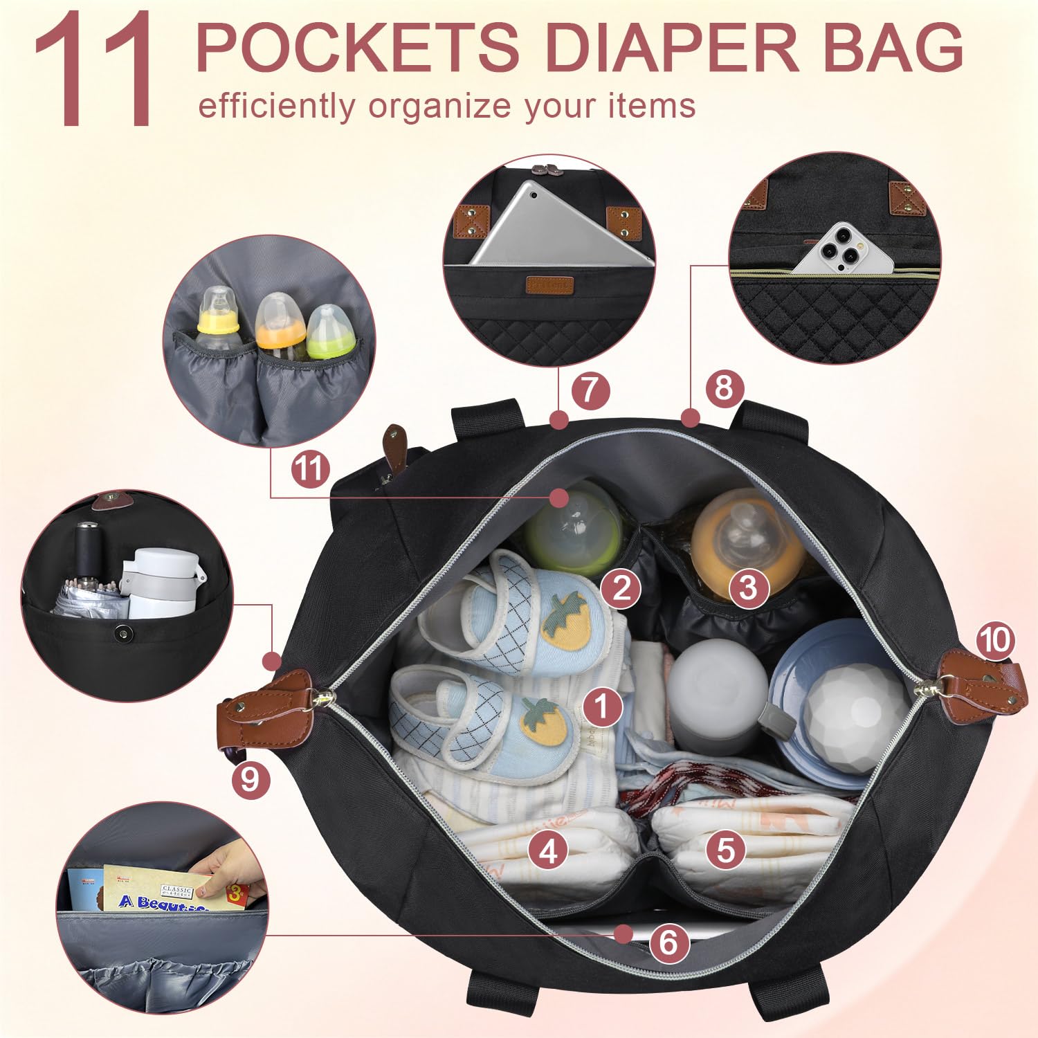 Pritent Borsa per pannolini, borsa per pannolini, impermeabile, grande, per mamma e papà