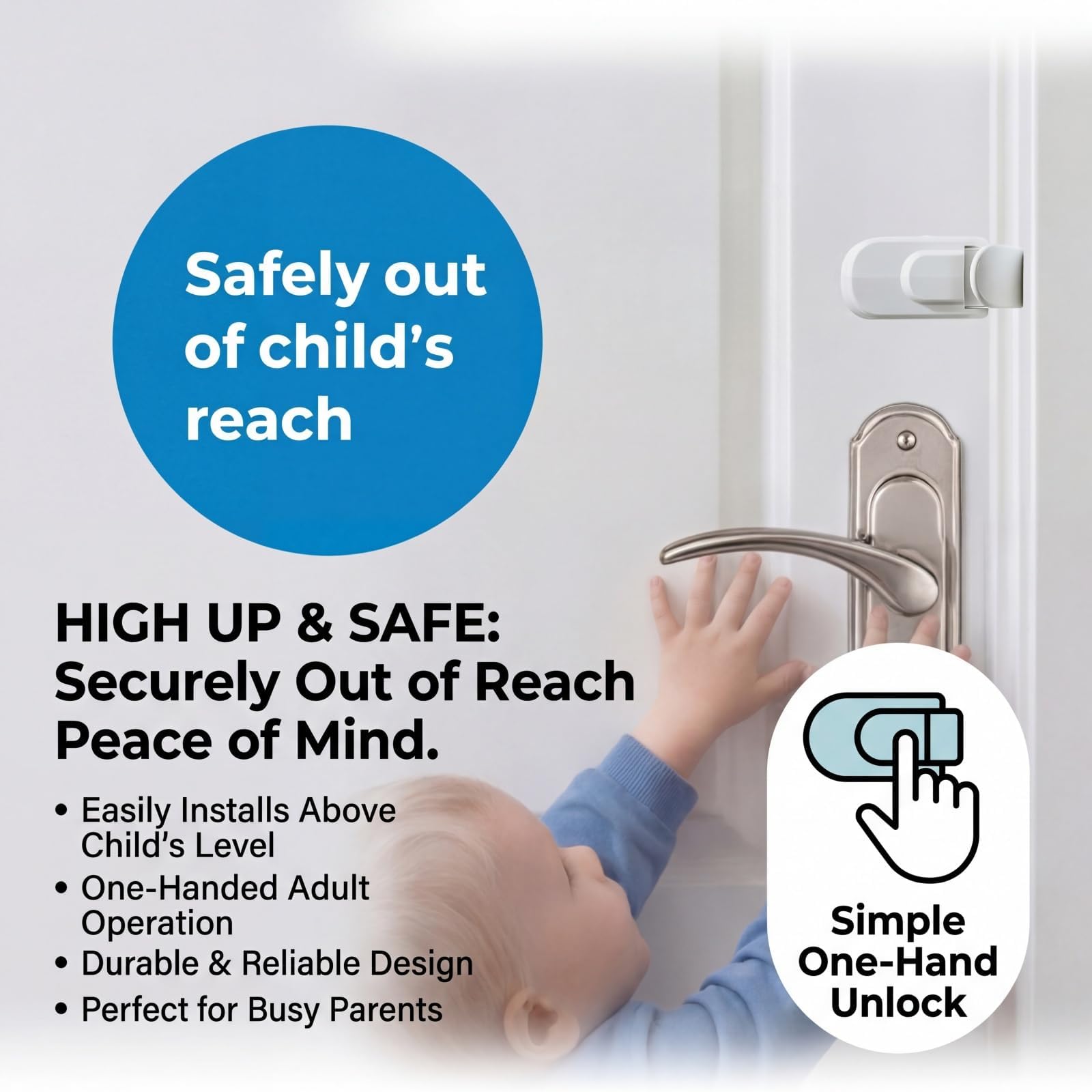 Child Proof Door Lock, Snap-On Door Knob Safety Lock & Door Handle Child Lock, No Tools Required, Fits Knob & Lever Door Handle Safety Lock for Baby, Toddler, Cat & Dog (1PC) — view 3