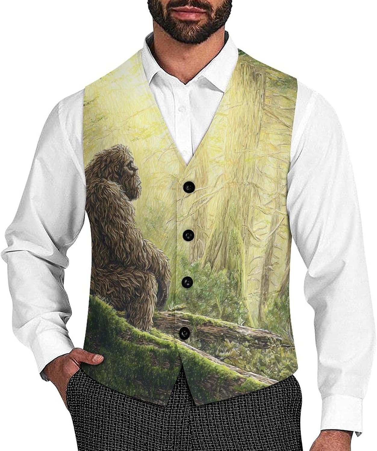 Bigfoot at Rest Suit Vest for Men Slim Fit Business Dress Waistcoat for Suits Tuxedo
