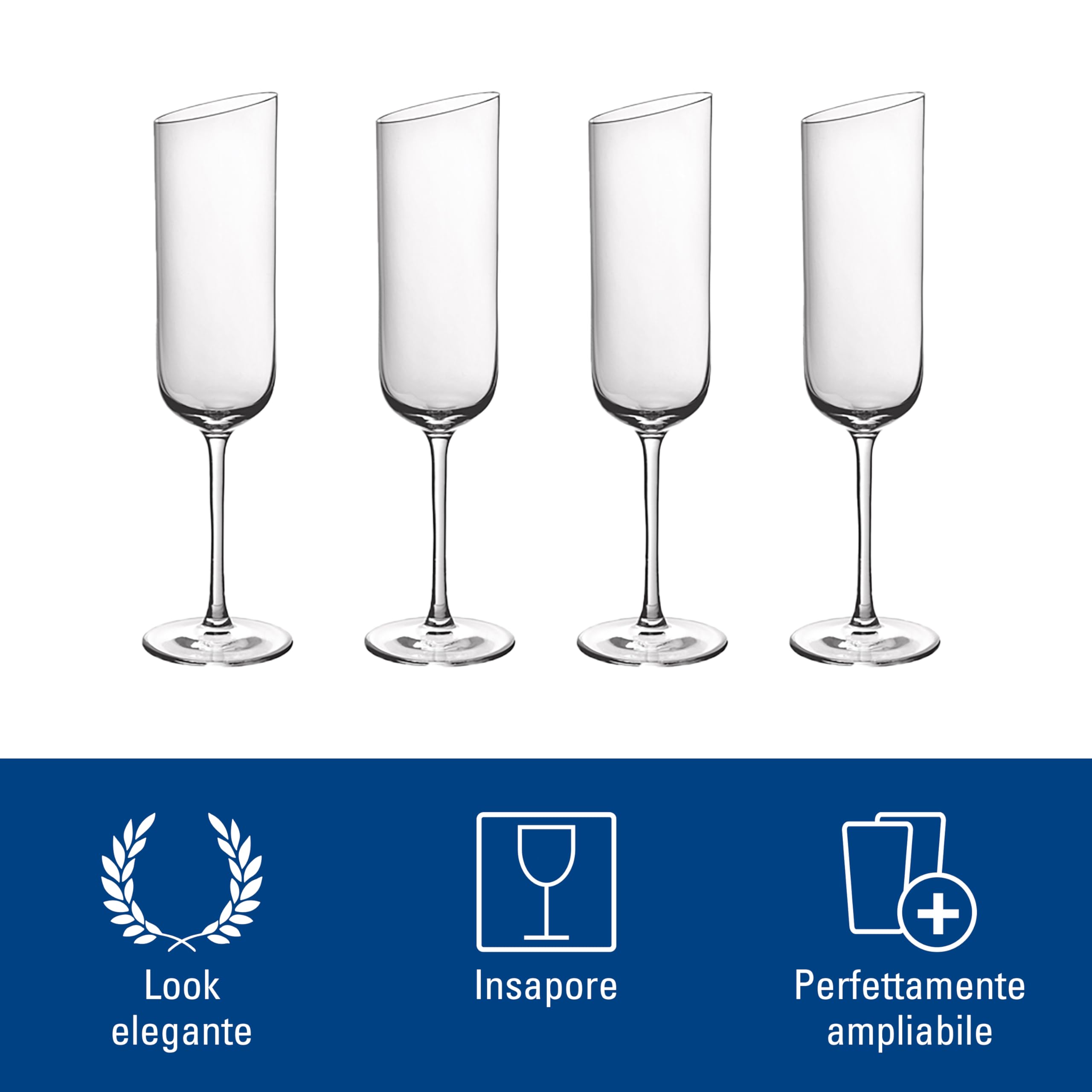Villeroy & Boch - NewMoon Flute Set 4 Pezzi 120 ml Trasparente, Lavabile in Lavastoviglie, Bicchiere di Champagne, Flute Prosecco, Set Bicchieri Champagne, Cristallo