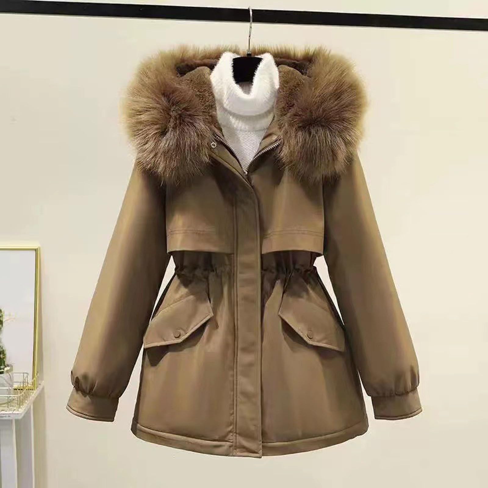 Chaqueta Mujer Abrigo Entretiempo Invierno Cazadora Plumiferos，Chaqueta acolchada de plumón suelta para mujer abrigo grueso de felpa con cremallera y bolsillos grandes