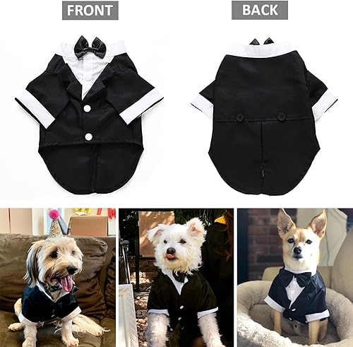 Miniatura 3 de Camisa para perro, ropa para cachorros, traje de boda formal para mascotas, esmoquin con lazo negro, traje de perro para perros pequeños y medianos,