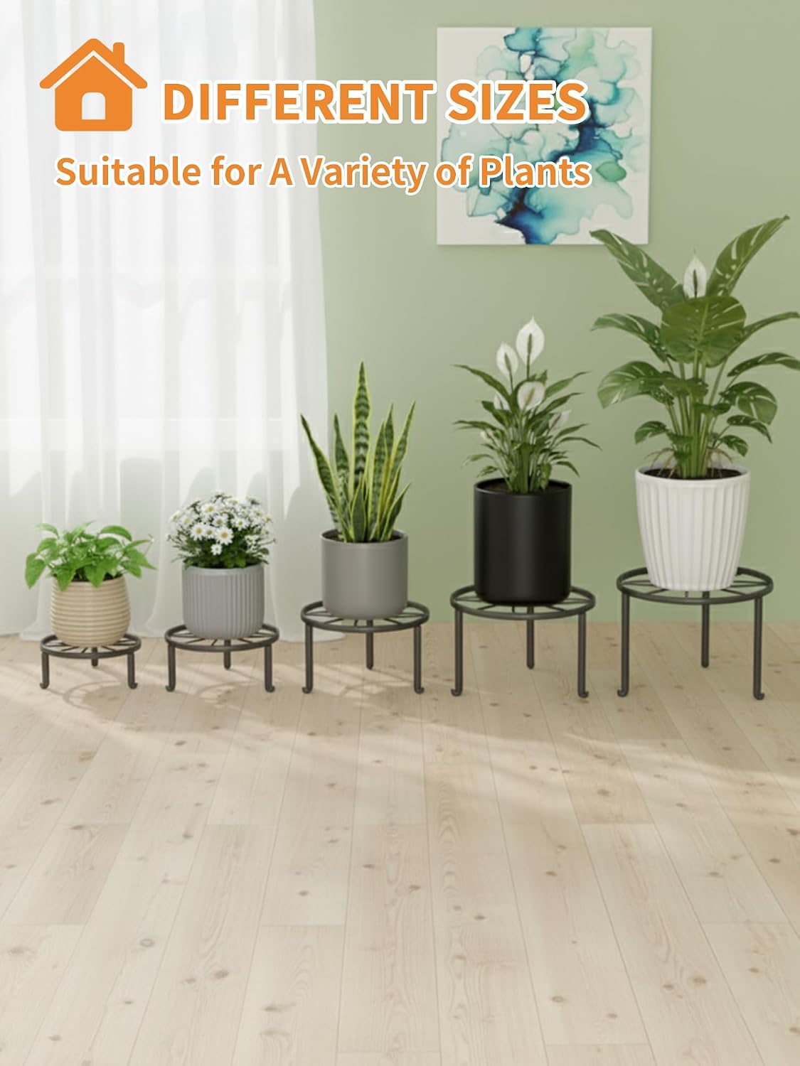 5 Pack Metal Potted Plant Stand Small Short Flower Pot Holder for Multiple Plants Indoor Anti-Rust Plant Pot Rack Shelf Round Plant Holder for Home Garden