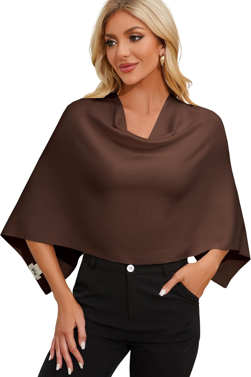 PULI Women Capri Poncho Sweater Slimming Fit Cropped Versatile Shawl Soft Knit Wraps Cowl Neck Short Tops