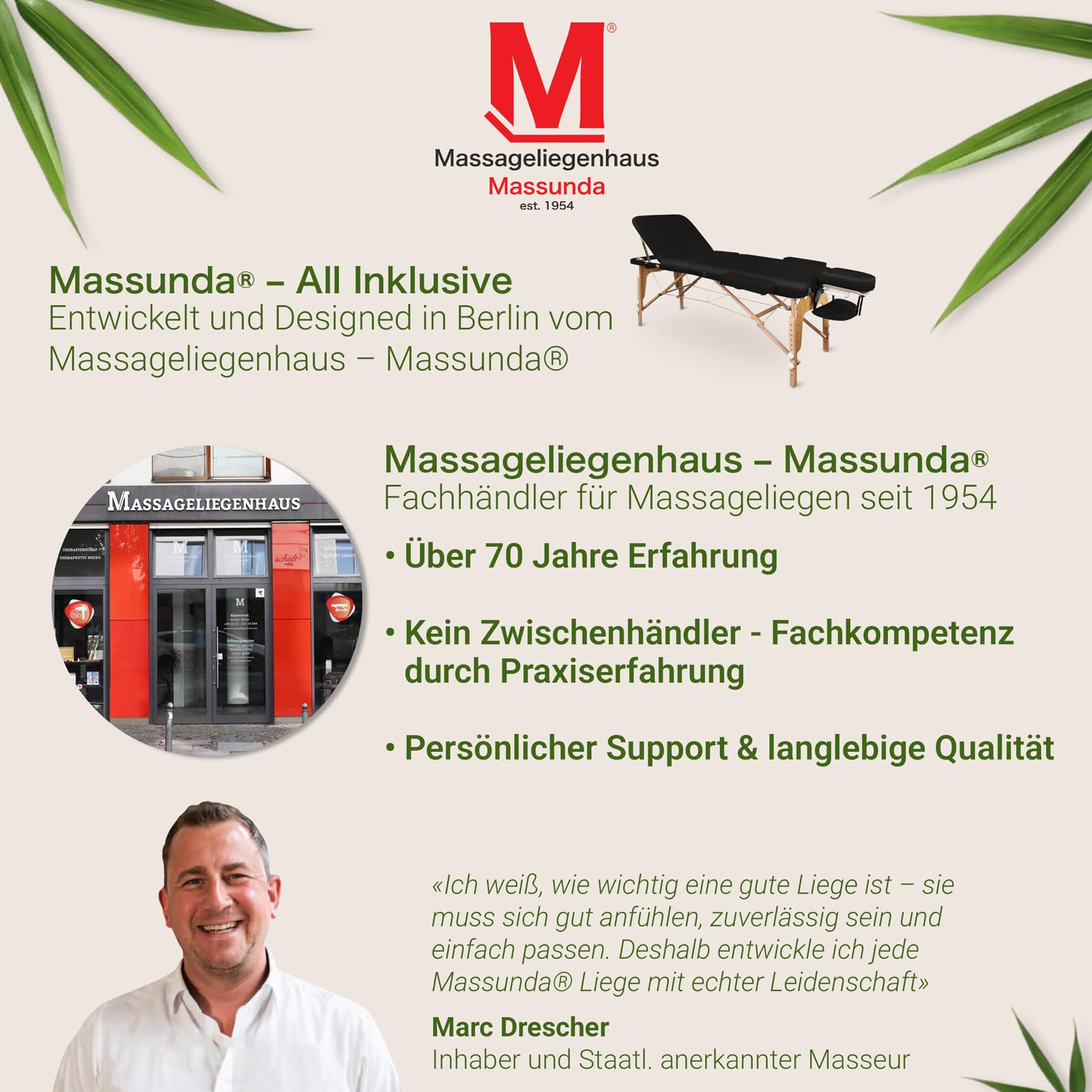 MASSUNDA – Mobile 3 Zonen Massageliege klappbar & höhenverstellbar – Stabiler Massagetisch aus Vollholz – All-Inkl. Massagebank mit ergonomischer Kopfstütze, Bezug, Armlehne, Kissen (Schwarz)
