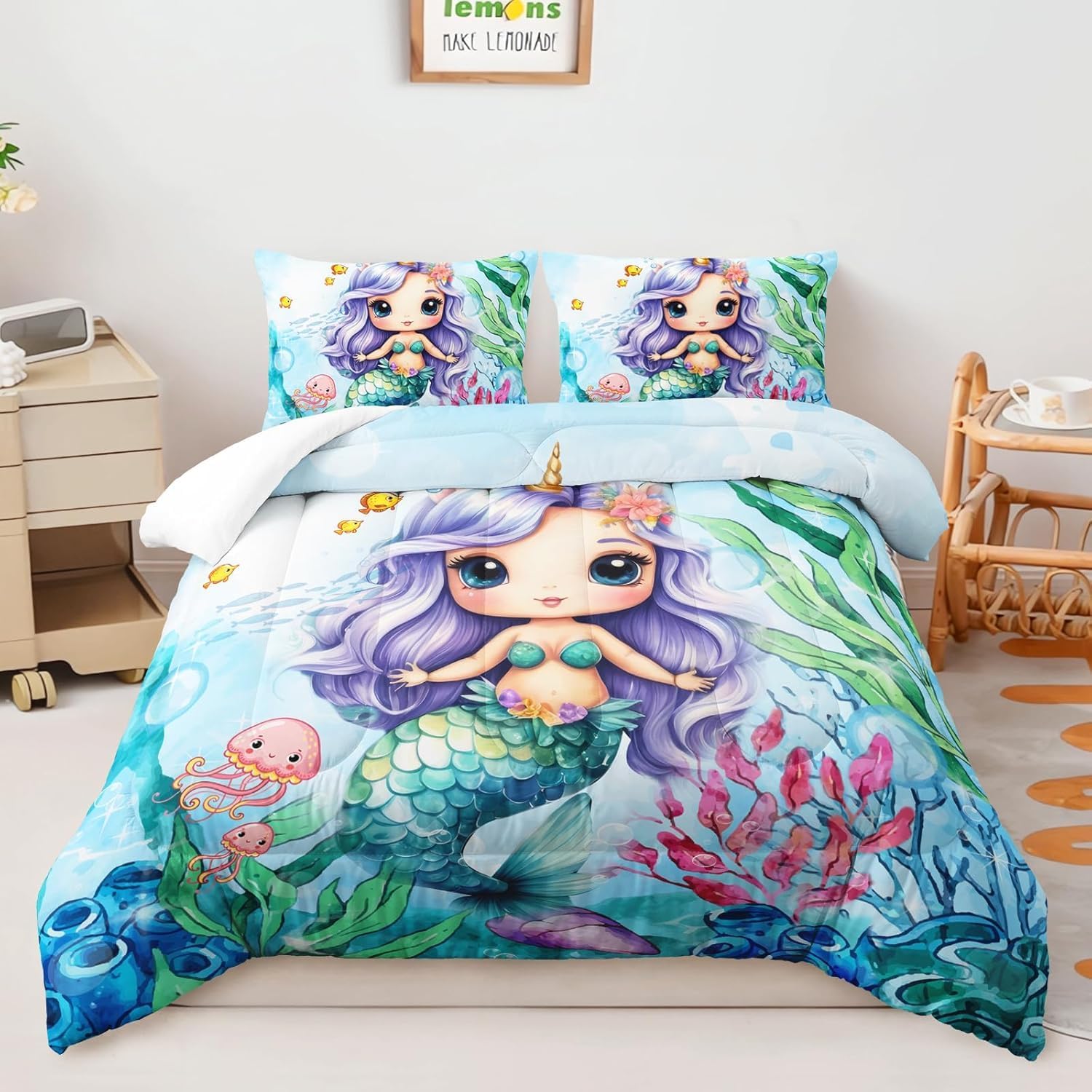 Suncloris Cute Sea Turtle Comforter Set, Mandala Summer Reptile Tortoise Bedspread for Kids and Adults, Underwater Ocean Sea Animal Pattern Quilt Bedroom Decor with 2 Pillow Cases (02, Twin)
