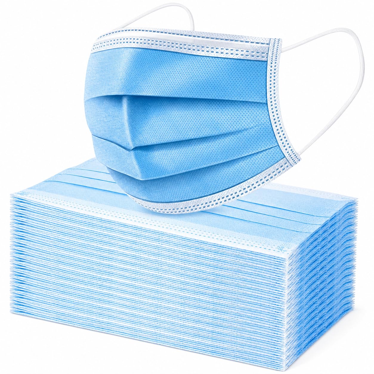 OUTLAND™ Face Mask Disposable 100 Pieces | 3 Ply Masks | Soft on Skin | Surgical Masks Facial Cover with Elastic Earloops and Nose Clip Great for Home, Office, School and Outdoors (Blue)-picture-20