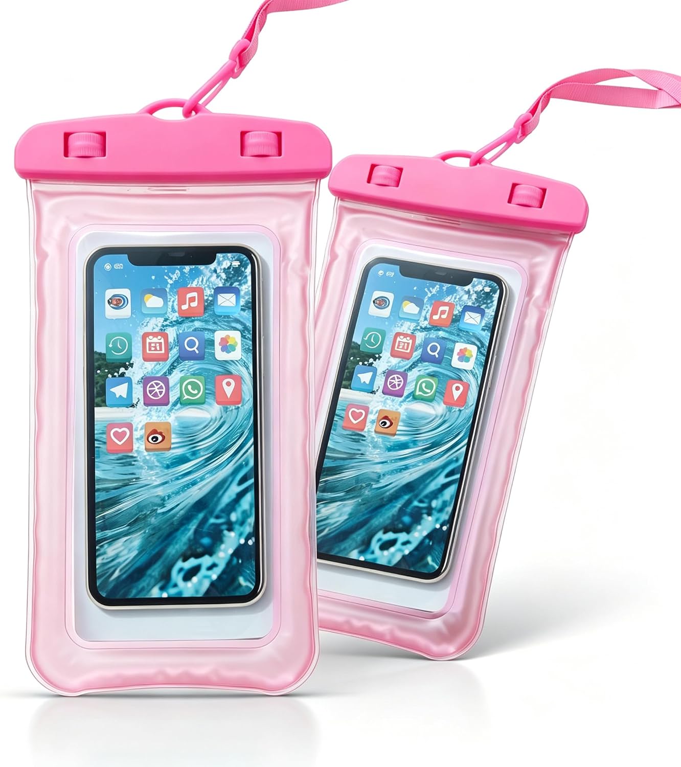 Waterproof Phone Pouch - 2 Pack for iPhone 17 16 15 14 13 Pro Max Plus, Galaxy S25, fit 7" with Case,Pink&Pink