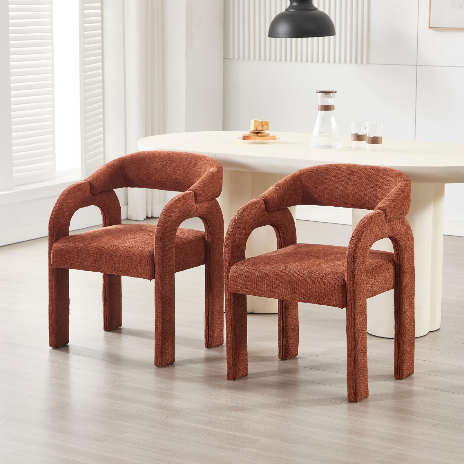 DAYALANE Orange Chenille Upholstered Dining Chairs 2 PCS with Curved Back