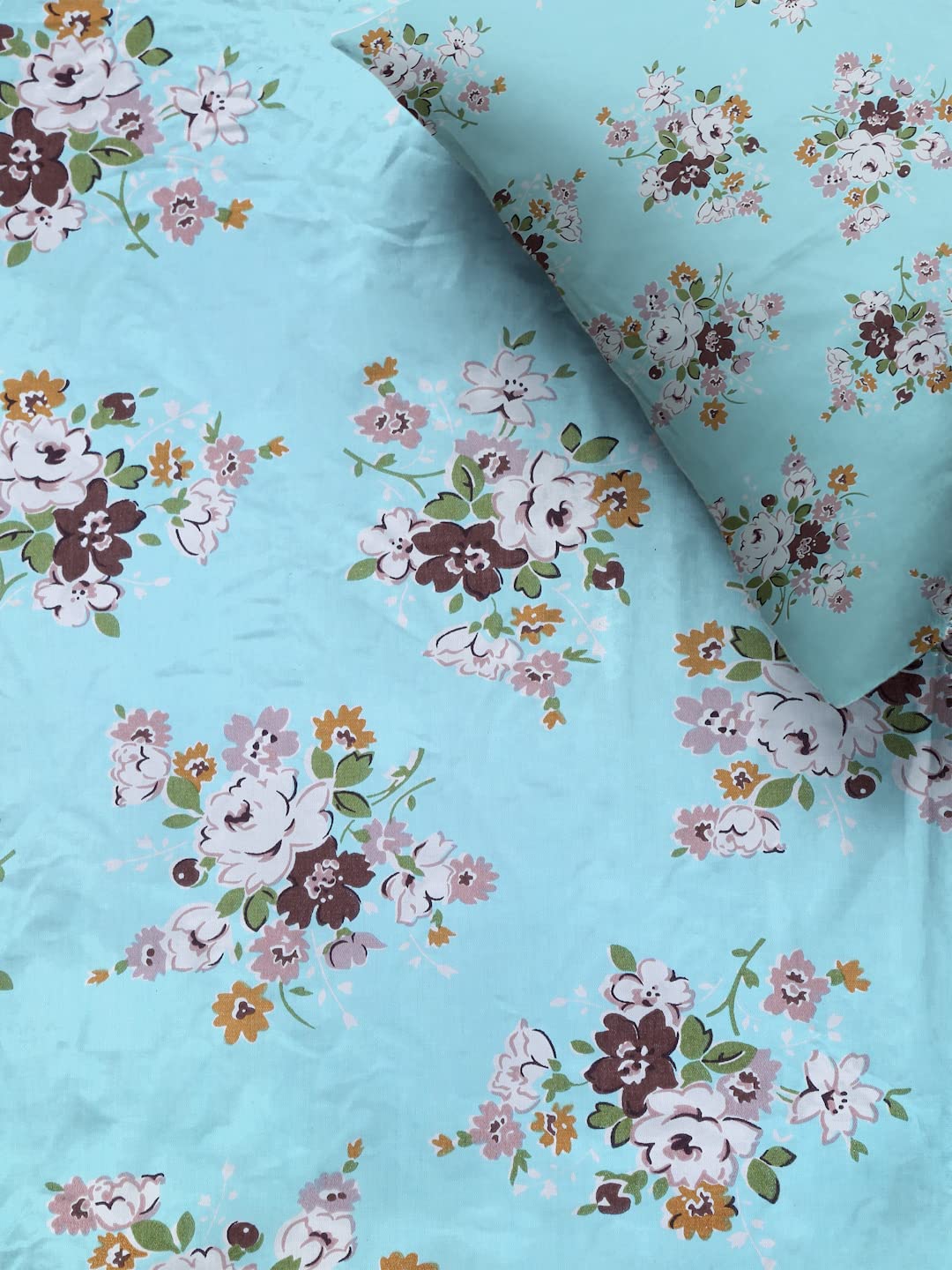 Naksh 186 TC Floral Super King Size Bedsheet for Double Bed, Blue Sheet |1 Cotton Bed Sheet Double Bed (108"x108") & 2 Pillow Covers |Bedsheet for Double Bed Super King Size