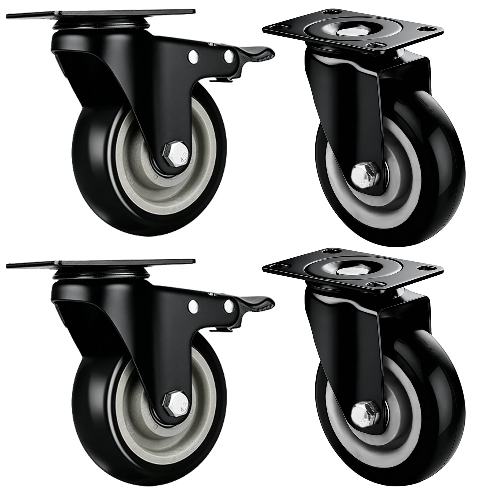 Ruedas Giratorias 50 mm con Freno Antimarca 320 kg para Muebles Interior Exterior Negro