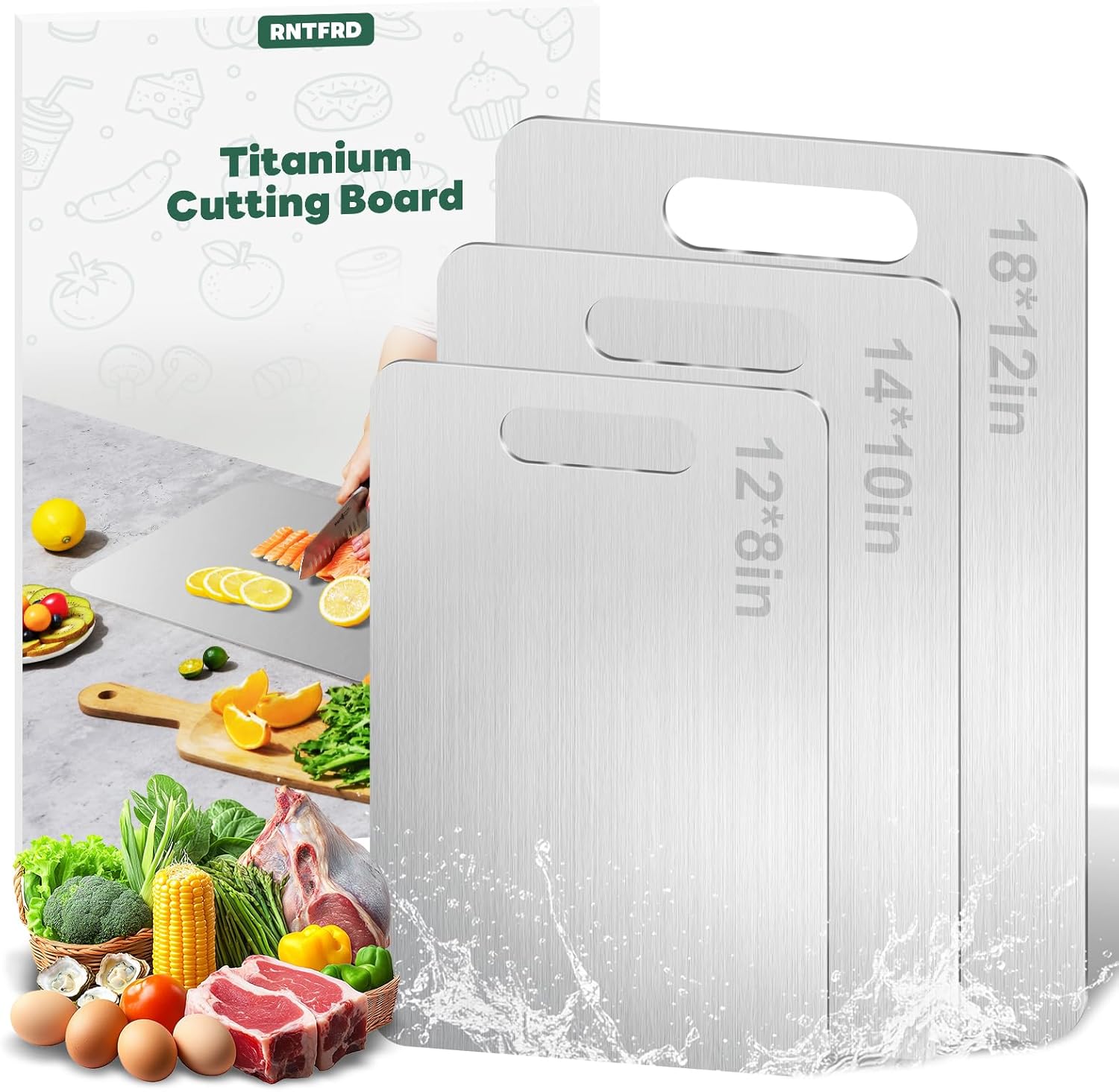 Titanium Cutting Board Set of 3,Premium Non-Slip,Food-Grade,Knife-Friendly Chopping Boards,Lightweight,Durable,Dishwasher Safe,Ideal for Meat Vegetables Fruits,Kitchen and Camping Essentials 