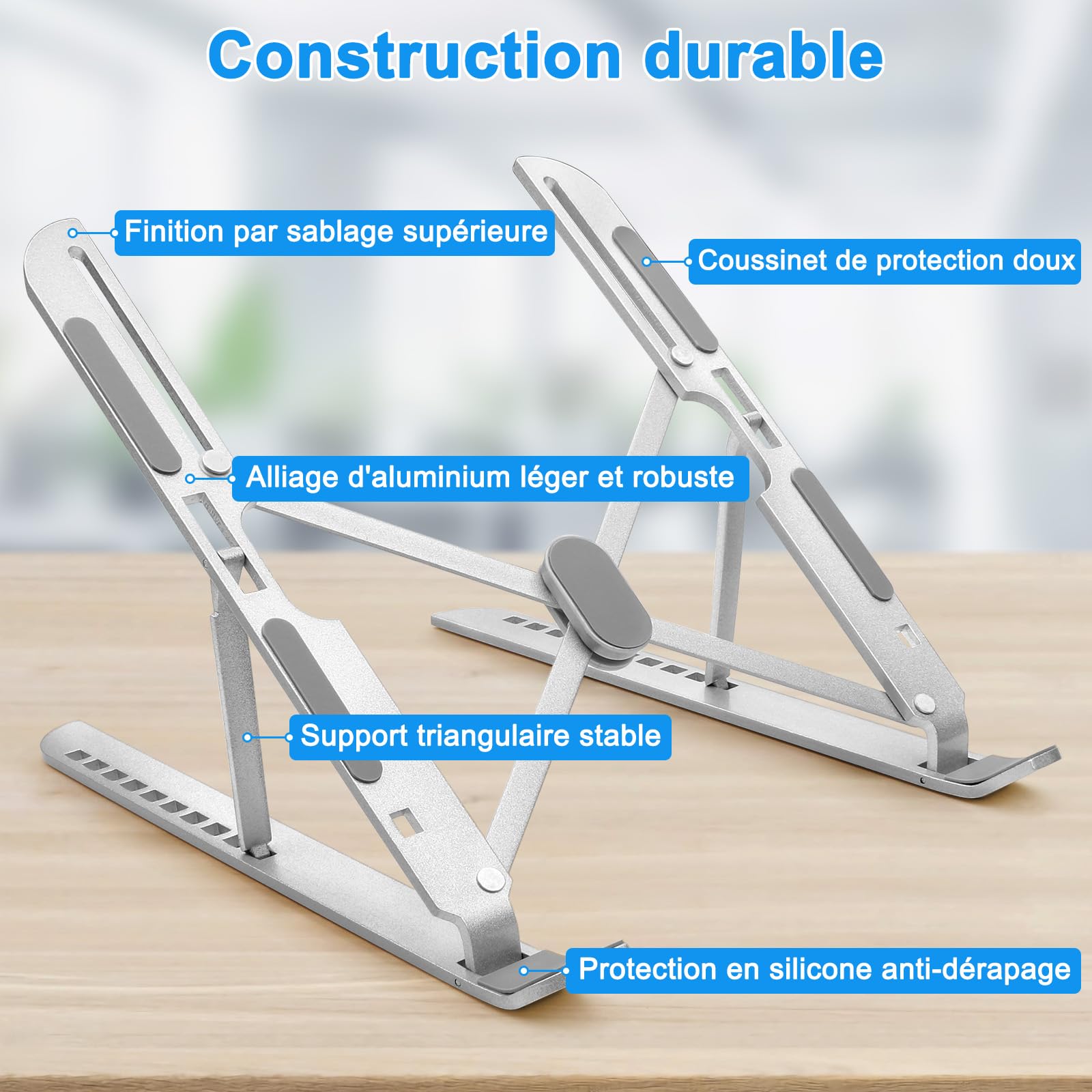 Support Ordinateur Portable 10 Niveaux Réglables, Rehausseur Pliable pour Bureau, Laptop Stand Silicone Antidérapant PC