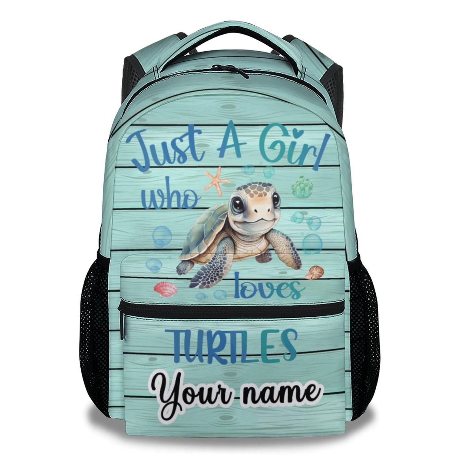 AIOMXZZ Personalized Sea Turtle School Backpack for Kids, 16 Inch Green Backpacks for Girls, Cartoon, Durable, Lightweight, Large Capacity Bookbag for