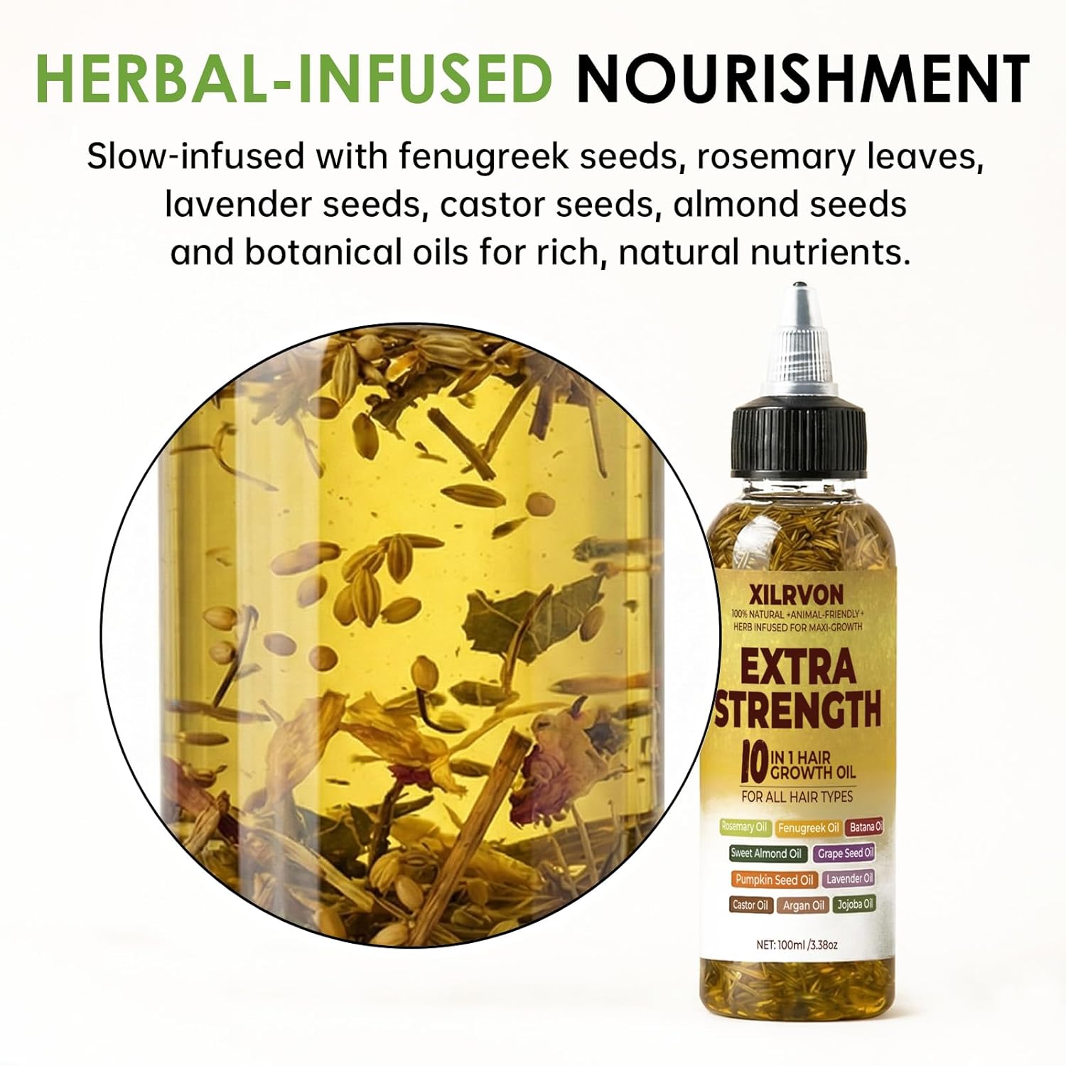 Herbal Hair Growth Oil – Extra Strength Natural Rosemary + Fenugreek Infused Blend with 10 Plant Oils for Stronger, Fuller-Looking Hair & Nourished Scalp | Vegan & Pure | 3.38 fl oz - Image 2